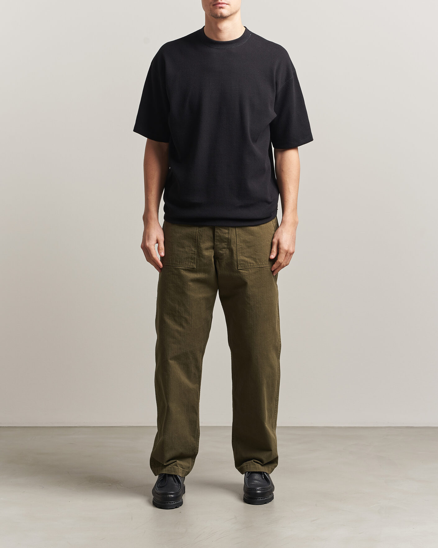 Herre | T-Shirts | orSlow | Waffle Cotton T-Shirt Black