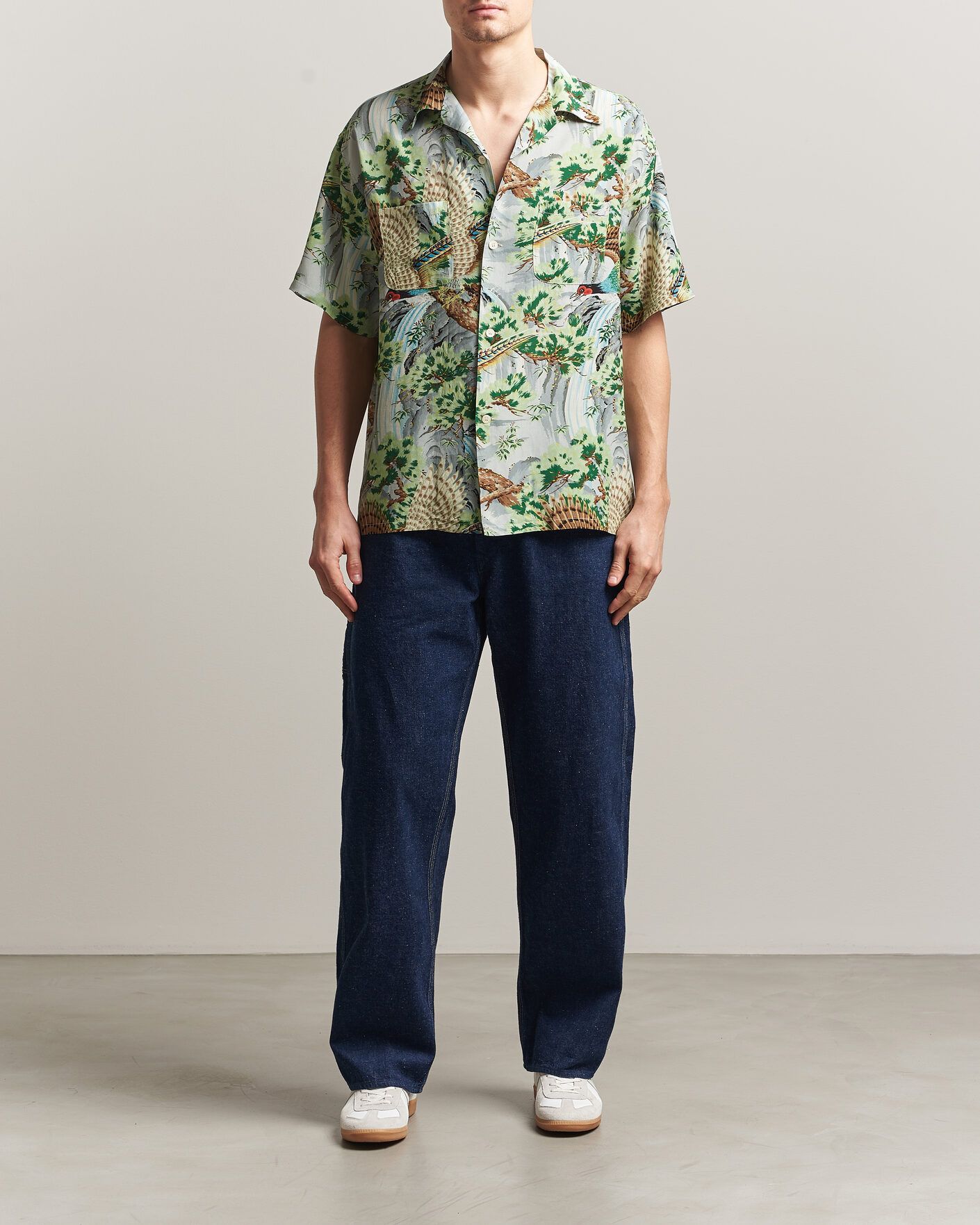 Herre | Skjorter | orSlow | Peacock Garden Hawaiian Shirt Green