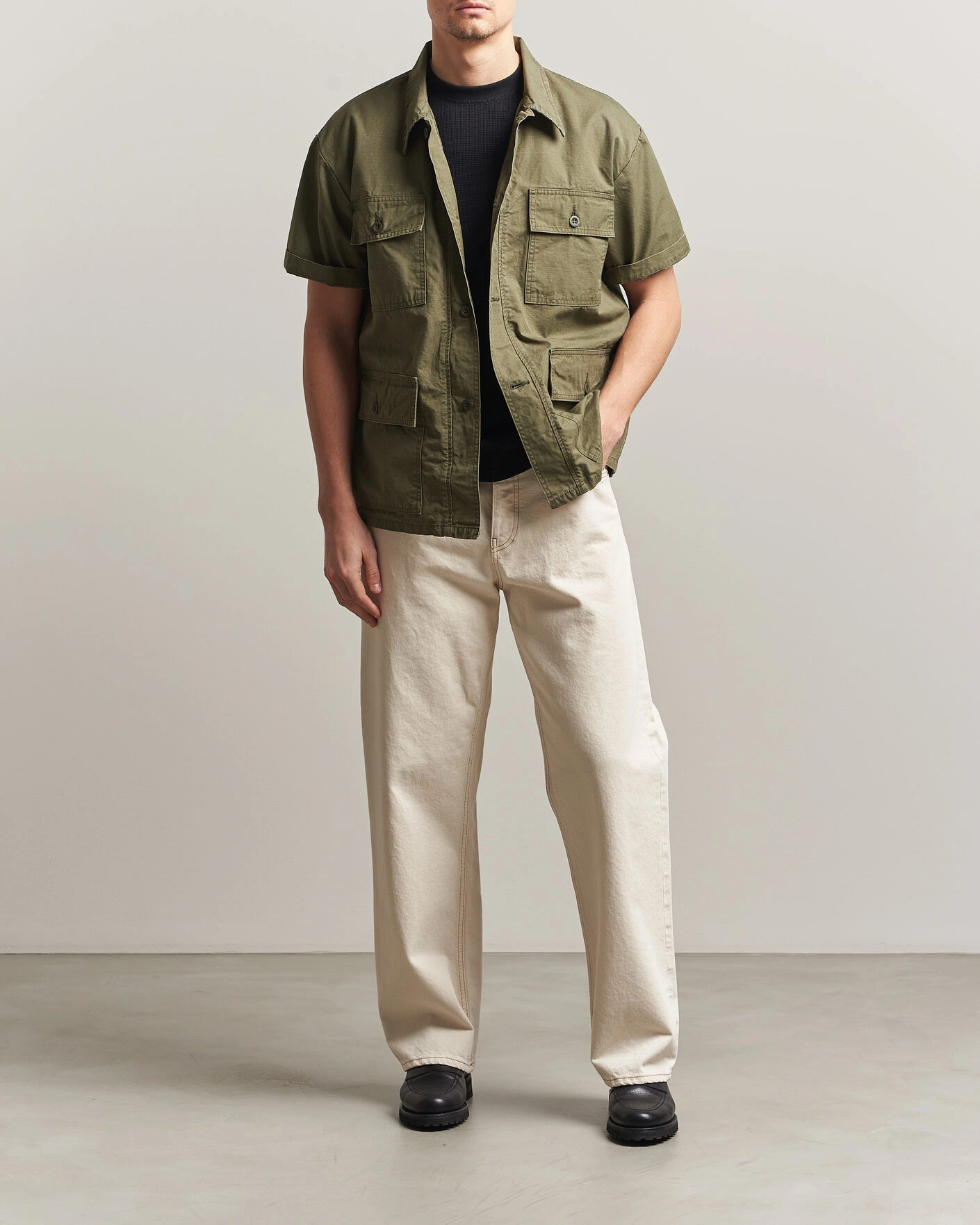 Herre | Skjorter | orSlow | Short Sleeve Utility Shirt Army Green