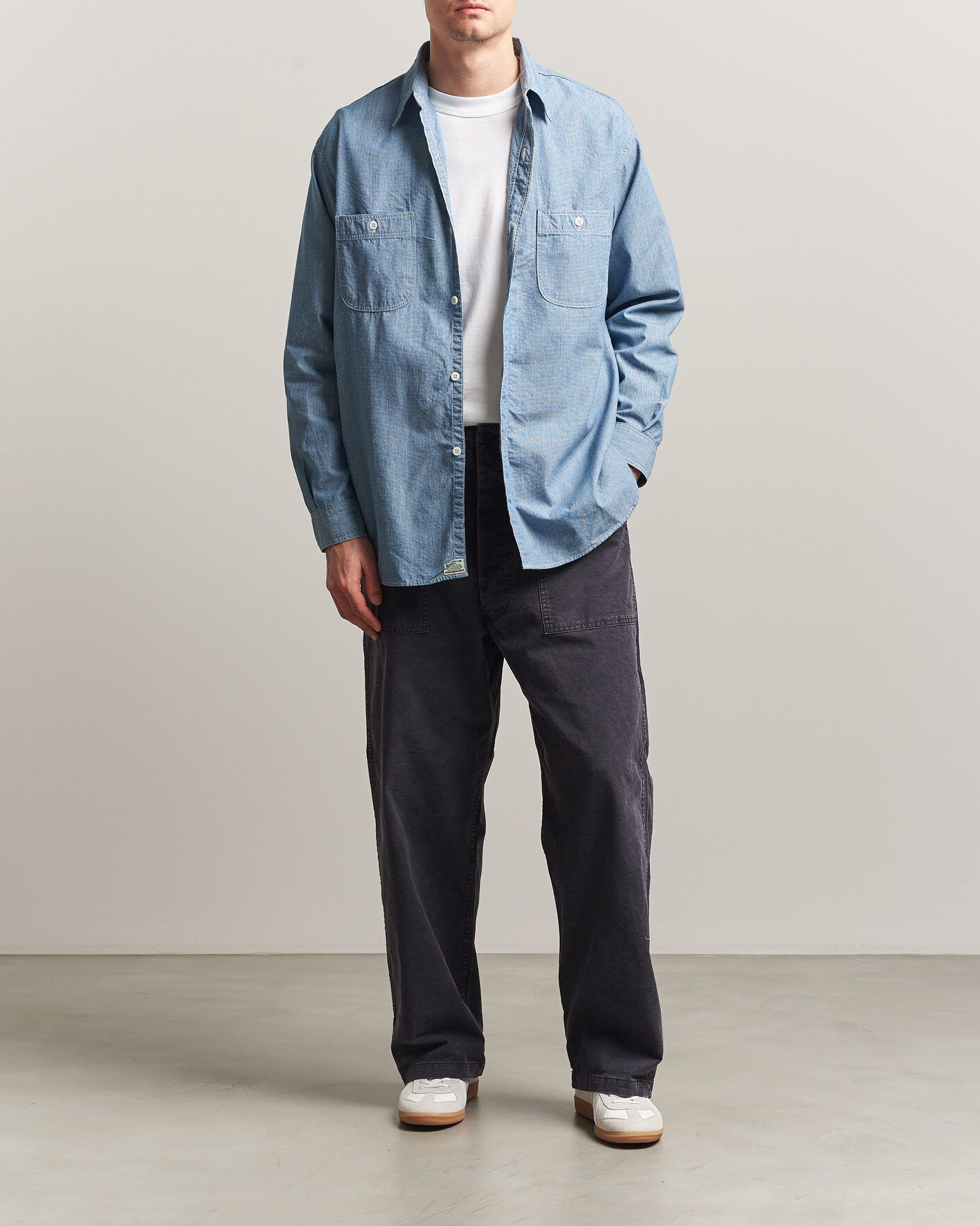 Herre | Skjorter | orSlow | Relax Fit Chambray Work Shirt Hickory Stirpe