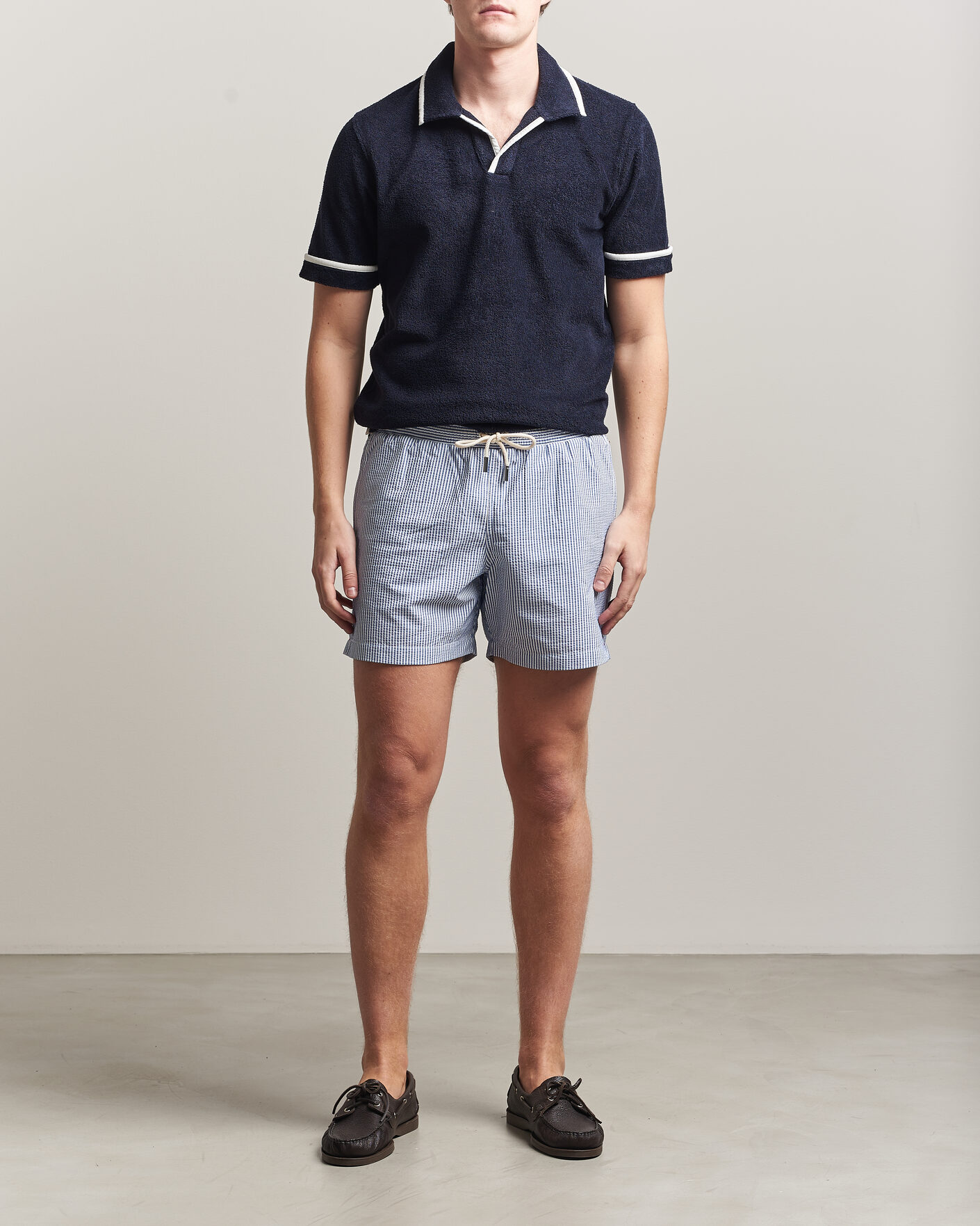 Herre | Badeshorts | Orlebar Brown | Boxer Seersucker Drawstring Swim Shorts Nova Blue