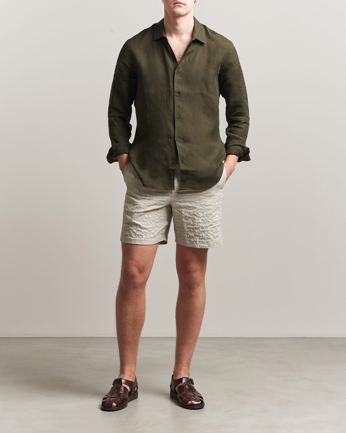 Herre | Skjorter | Orlebar Brown | Giles Linen Stiched Shirt Bayleaf Green