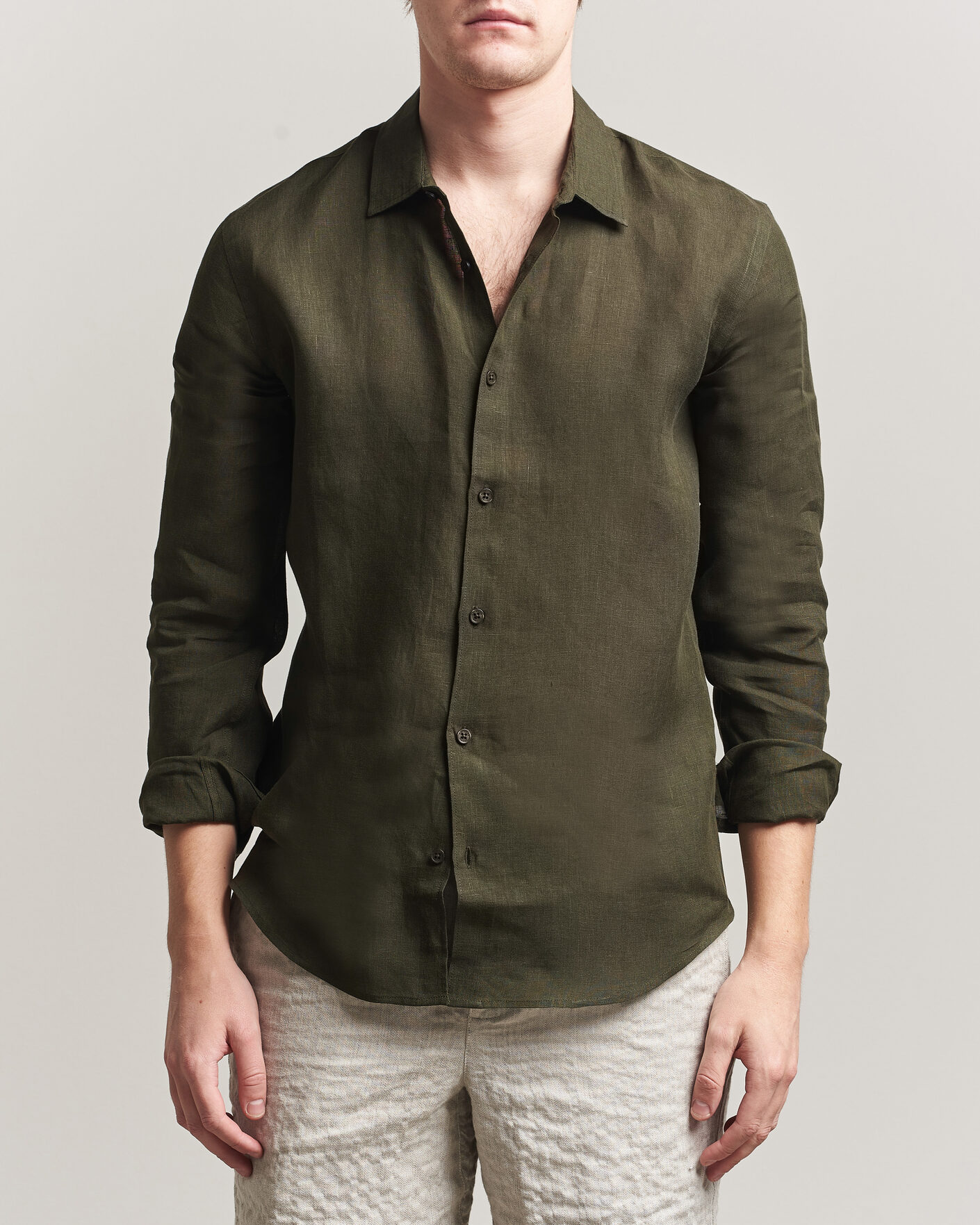 Herre | Skjorter | Orlebar Brown | Giles Linen Stiched Shirt Bayleaf Green