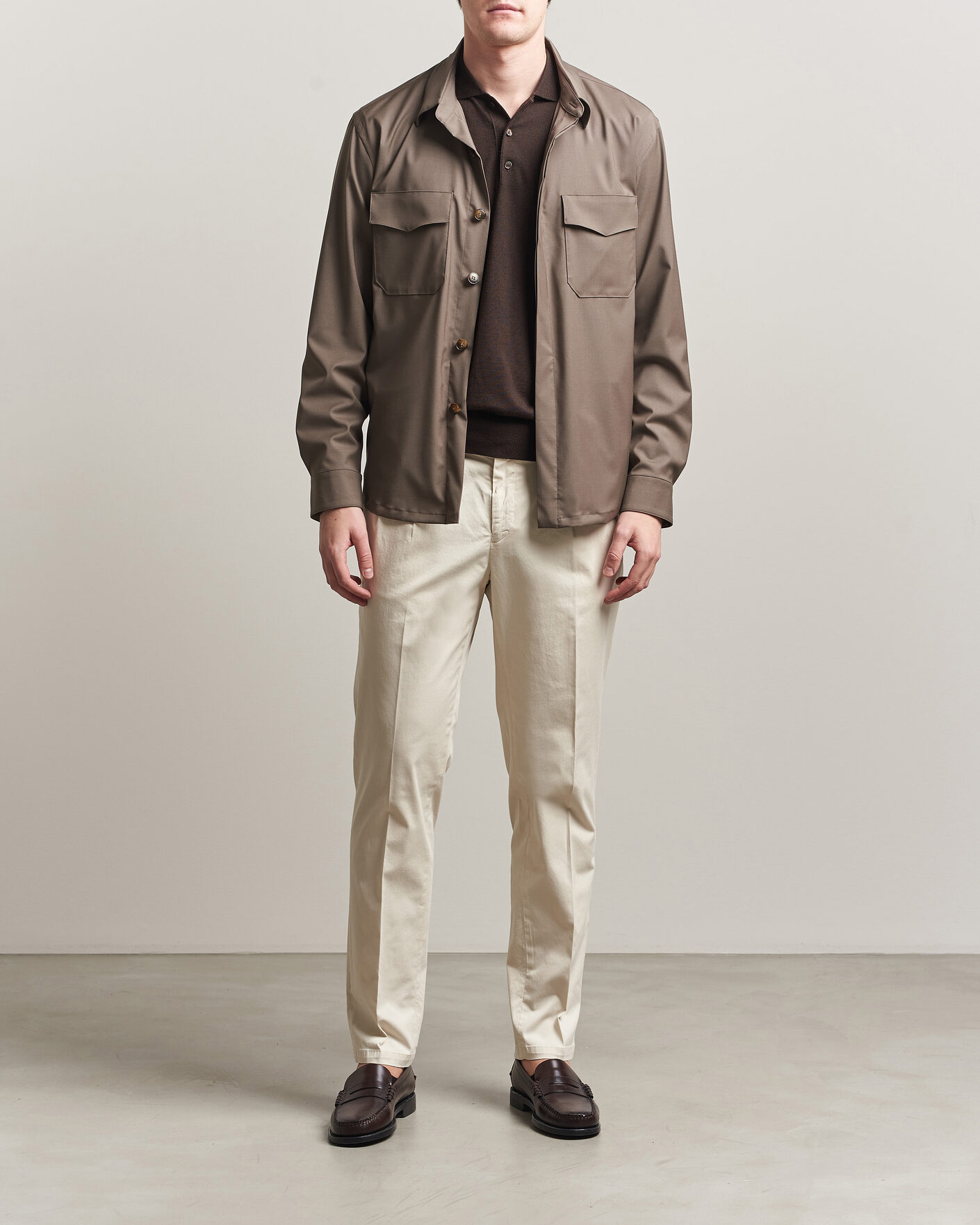 Herre | Bukser | Briglia 1949 | Easy Fit Pleated Cotton Stretch Chino Cream
