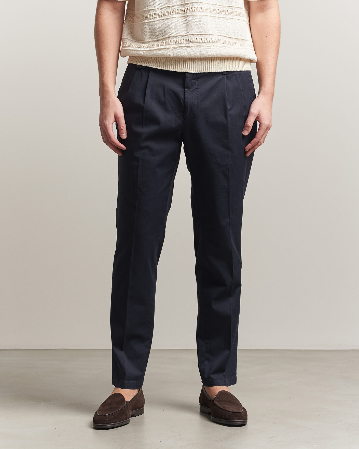 Herre | Bukser | Briglia 1949 | Easy Fit Pleated Cotton Stretch Chino Navy