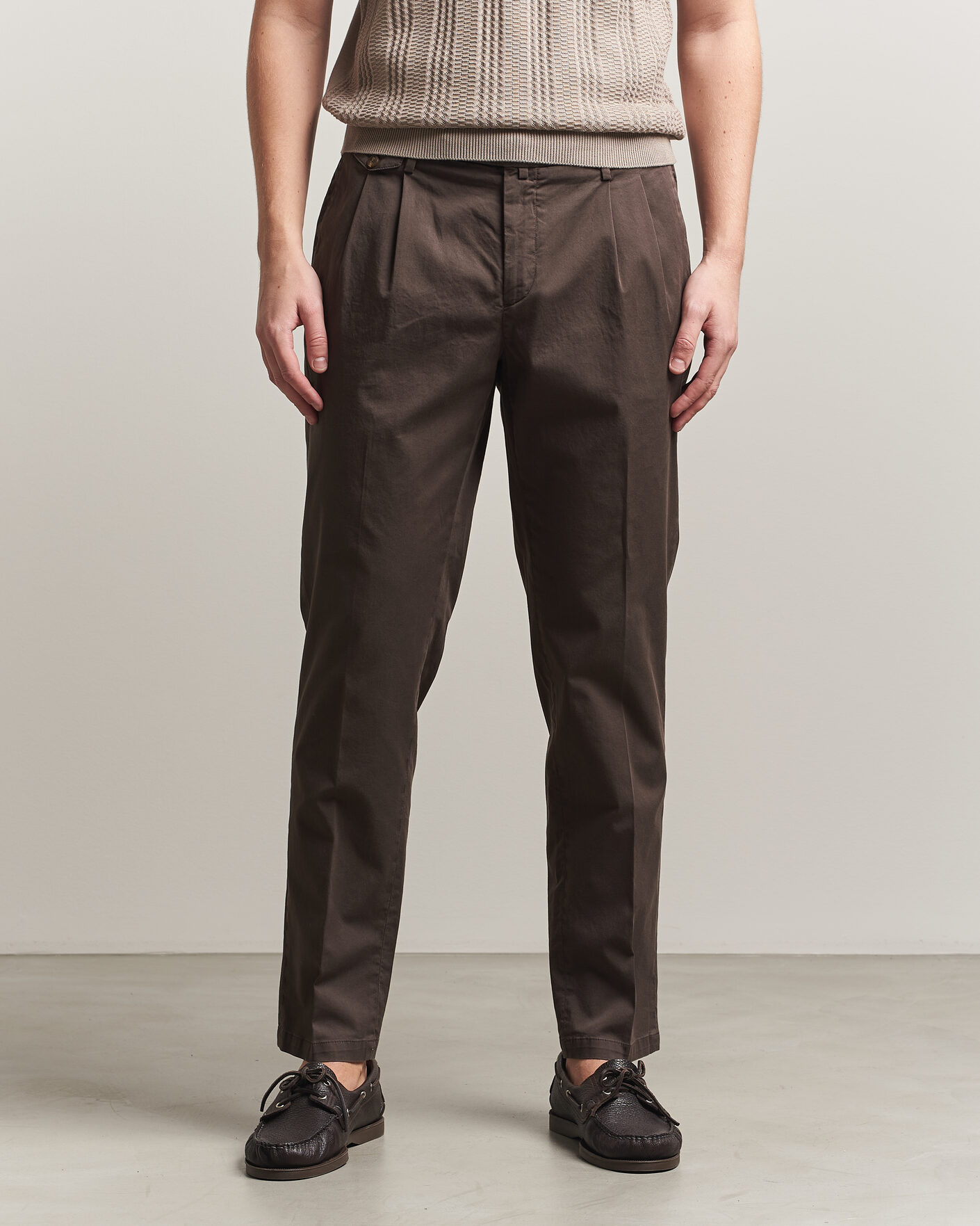 Herre | Bukser | Briglia 1949 | Easy Fit Pleated Cotton Stretch Chino Brown