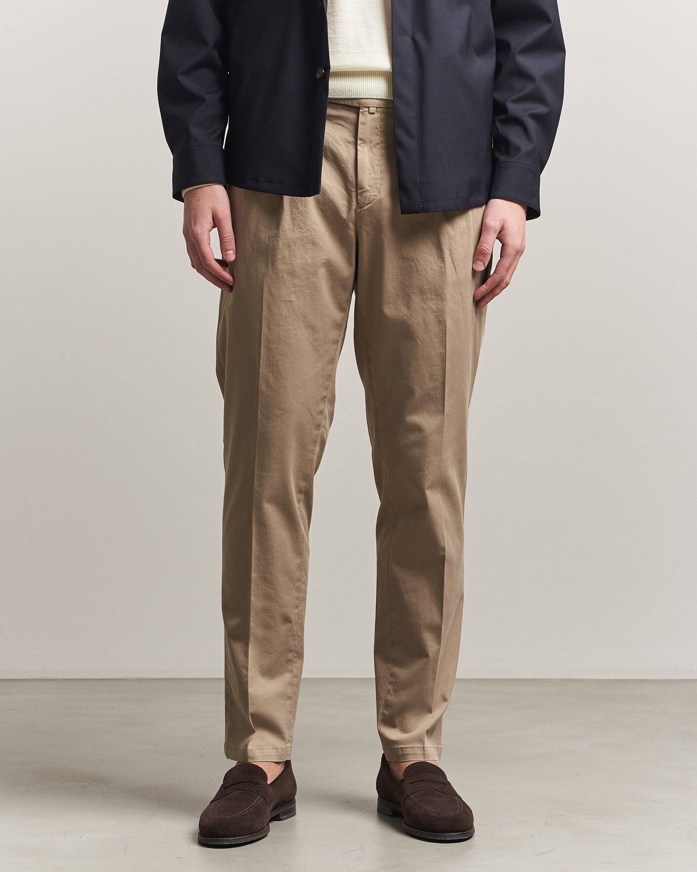 Herre | Bukser | Briglia 1949 | Easy Fit Pleated Cotton Stretch Chino Taupe