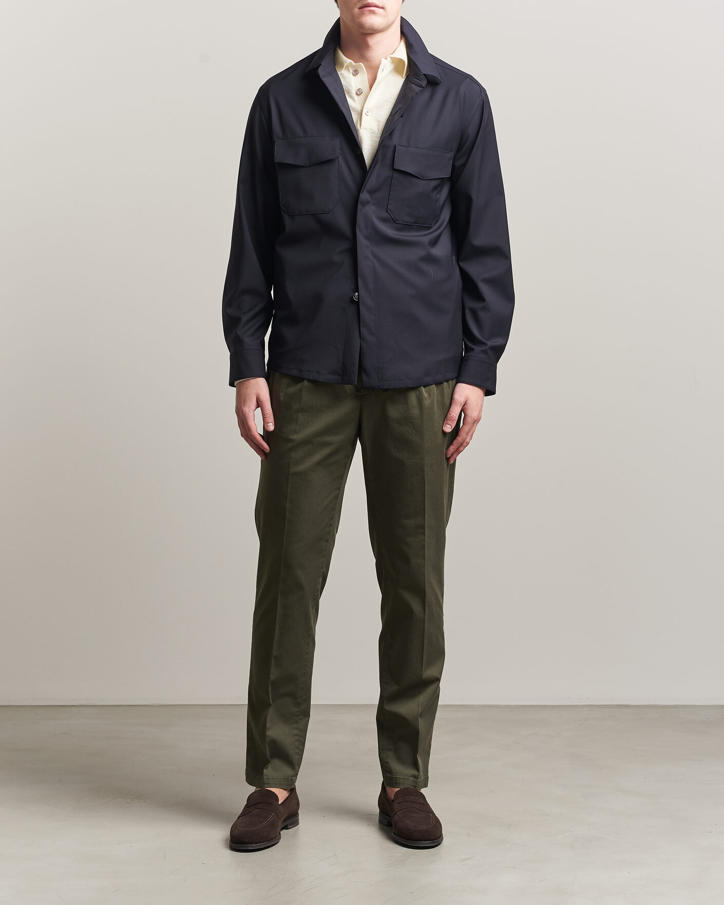 Herre | Bukser | Briglia 1949 | Easy Fit Pleated Cotton Stretch Chino Olive