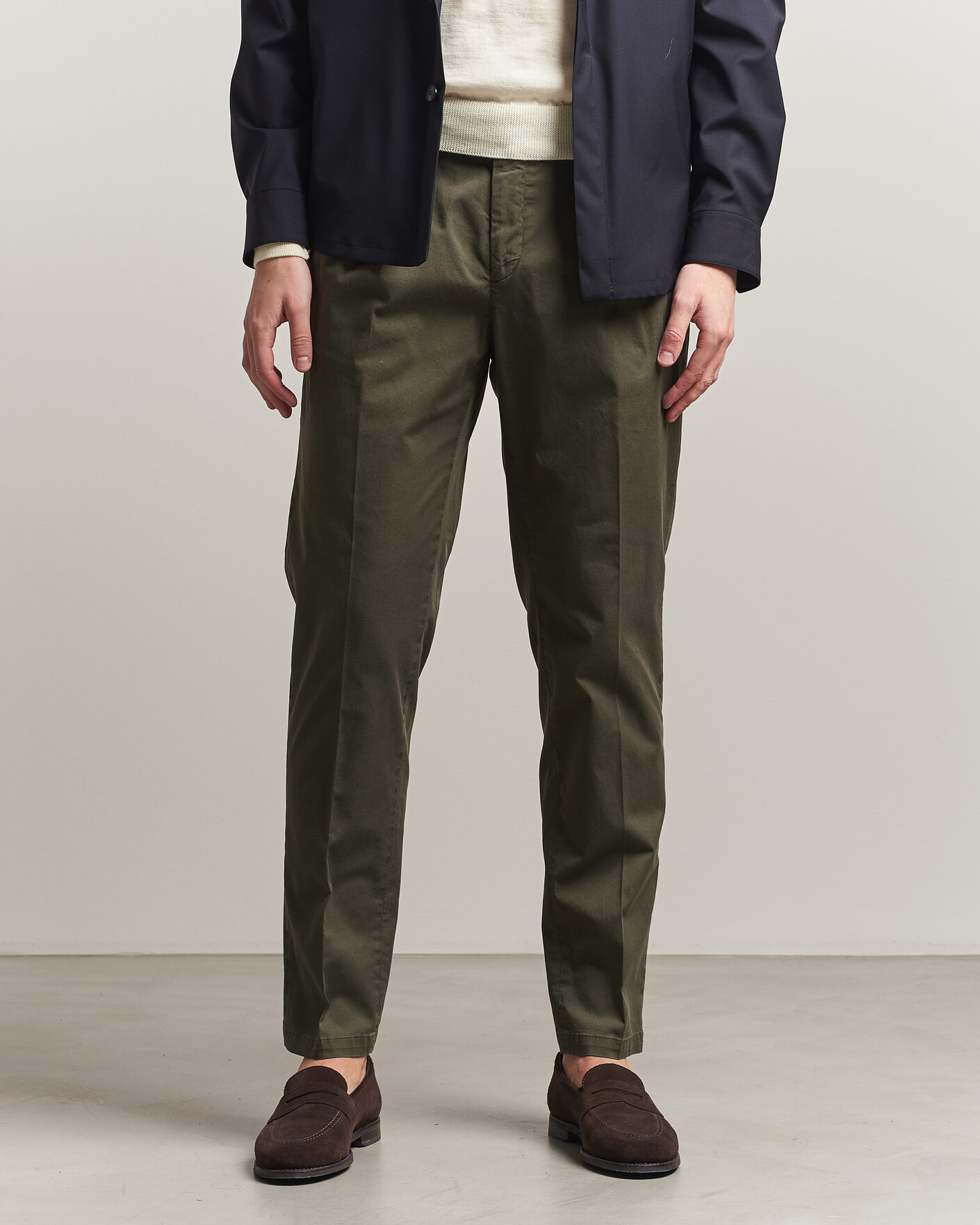 Herre | Bukser | Briglia 1949 | Easy Fit Pleated Cotton Stretch Chino Olive
