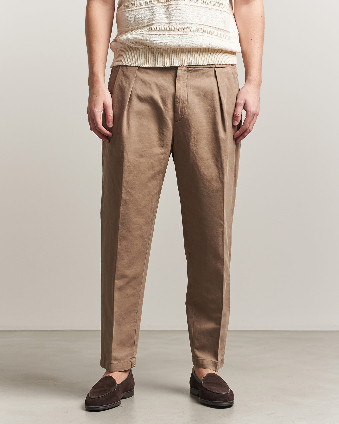 Herre | Bukser | Briglia 1949 | Portobello Loose Fit Cotton/Linen Trousers Beige