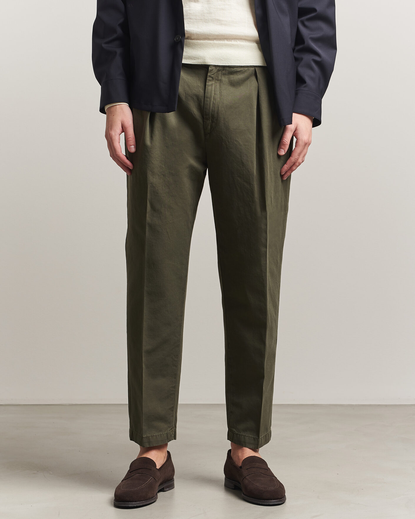 Herre | Bukser | Briglia 1949 | Portobello Loose Fit Cotton/Linen Trousers Olive