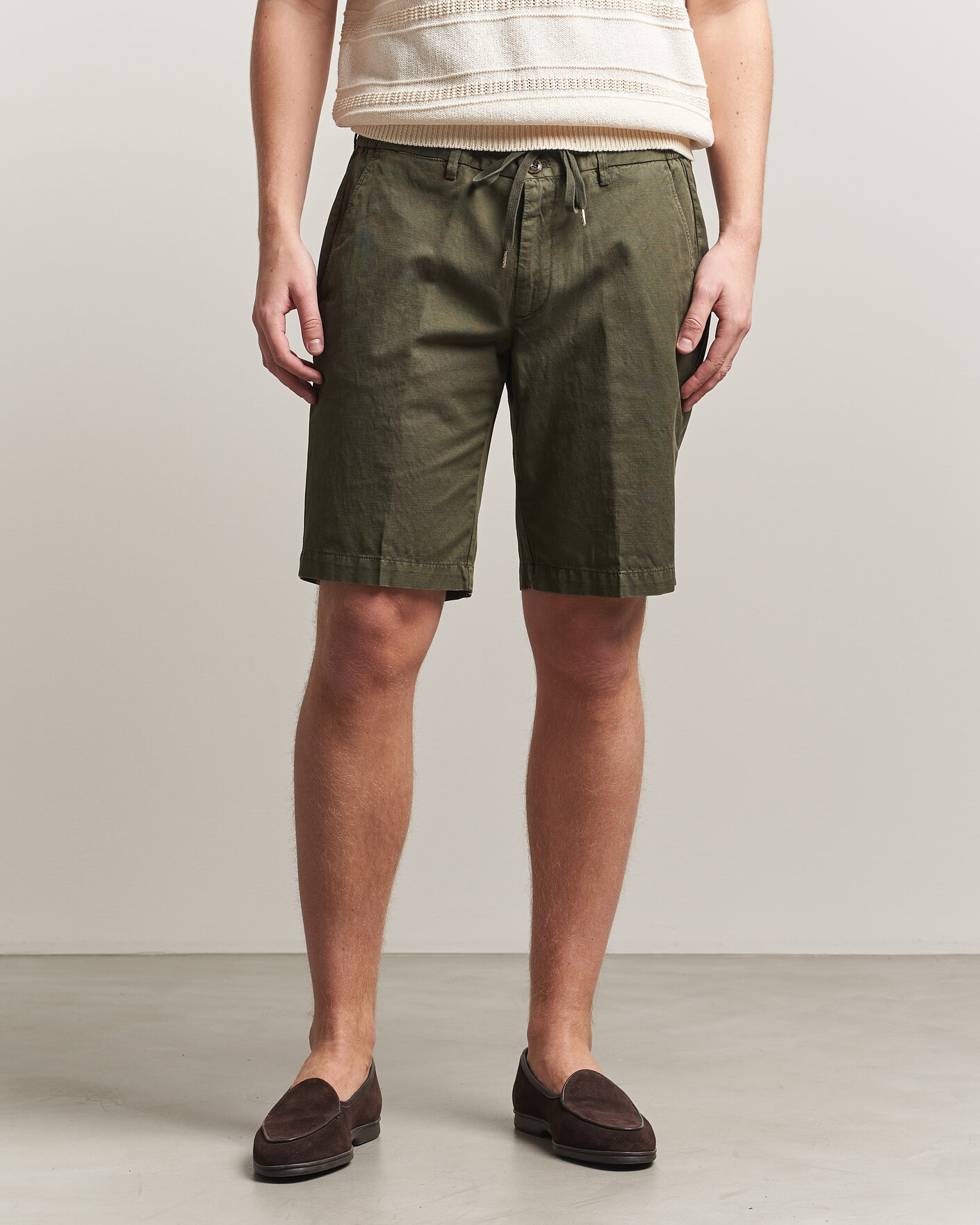 Herre | Shorts | Briglia 1949 | Cotton/Linen Drawstring Shorts Olive