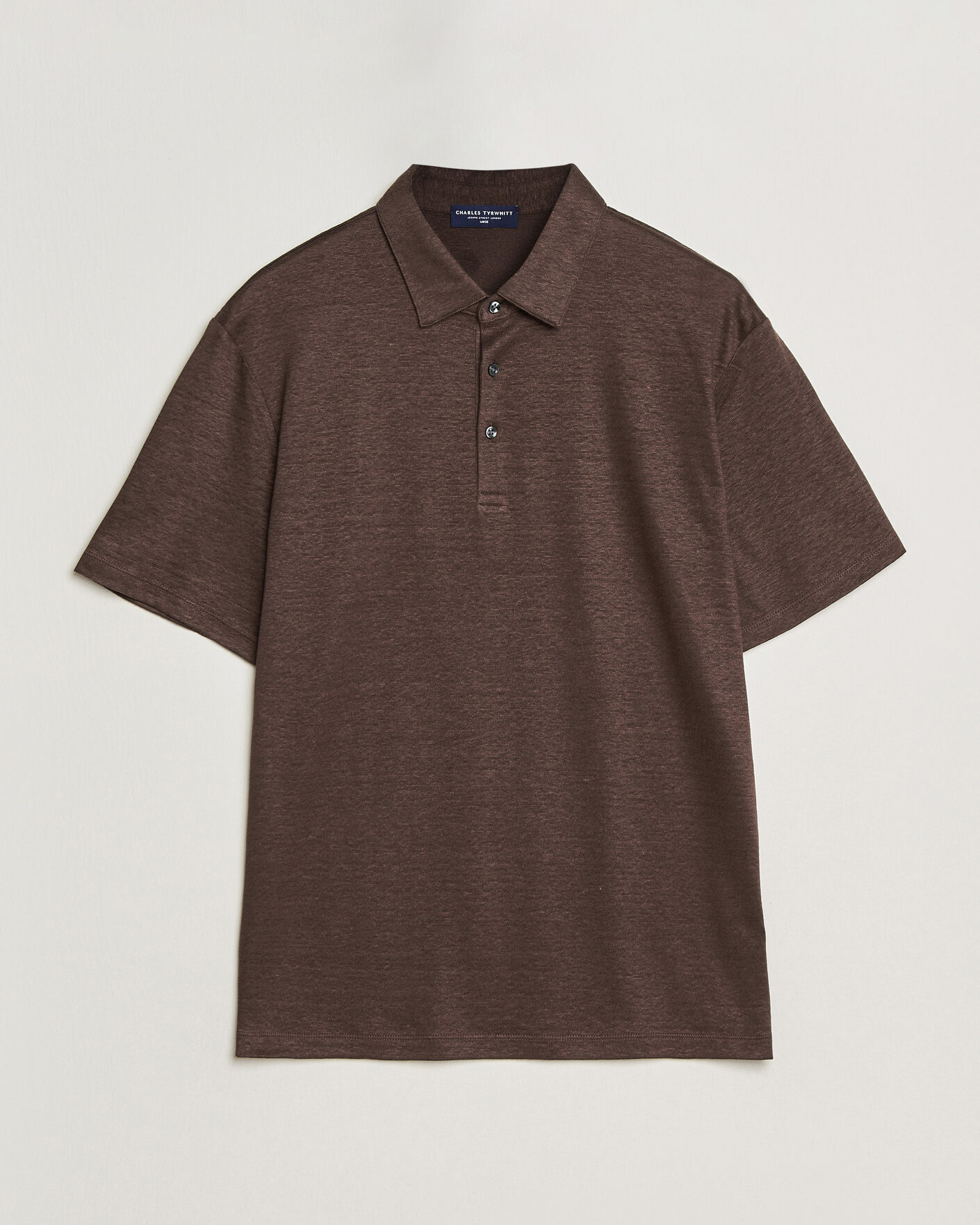 Herre | Pikéer | Charles Tyrwhitt | Short Sleeve Linen Polo Chocolate Brown