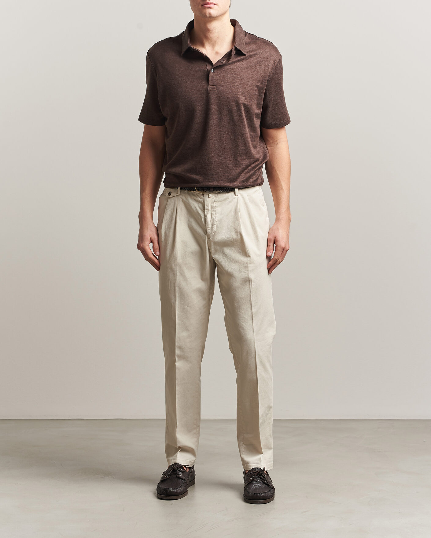 Herre | Pikéer | Charles Tyrwhitt | Short Sleeve Linen Polo Chocolate Brown