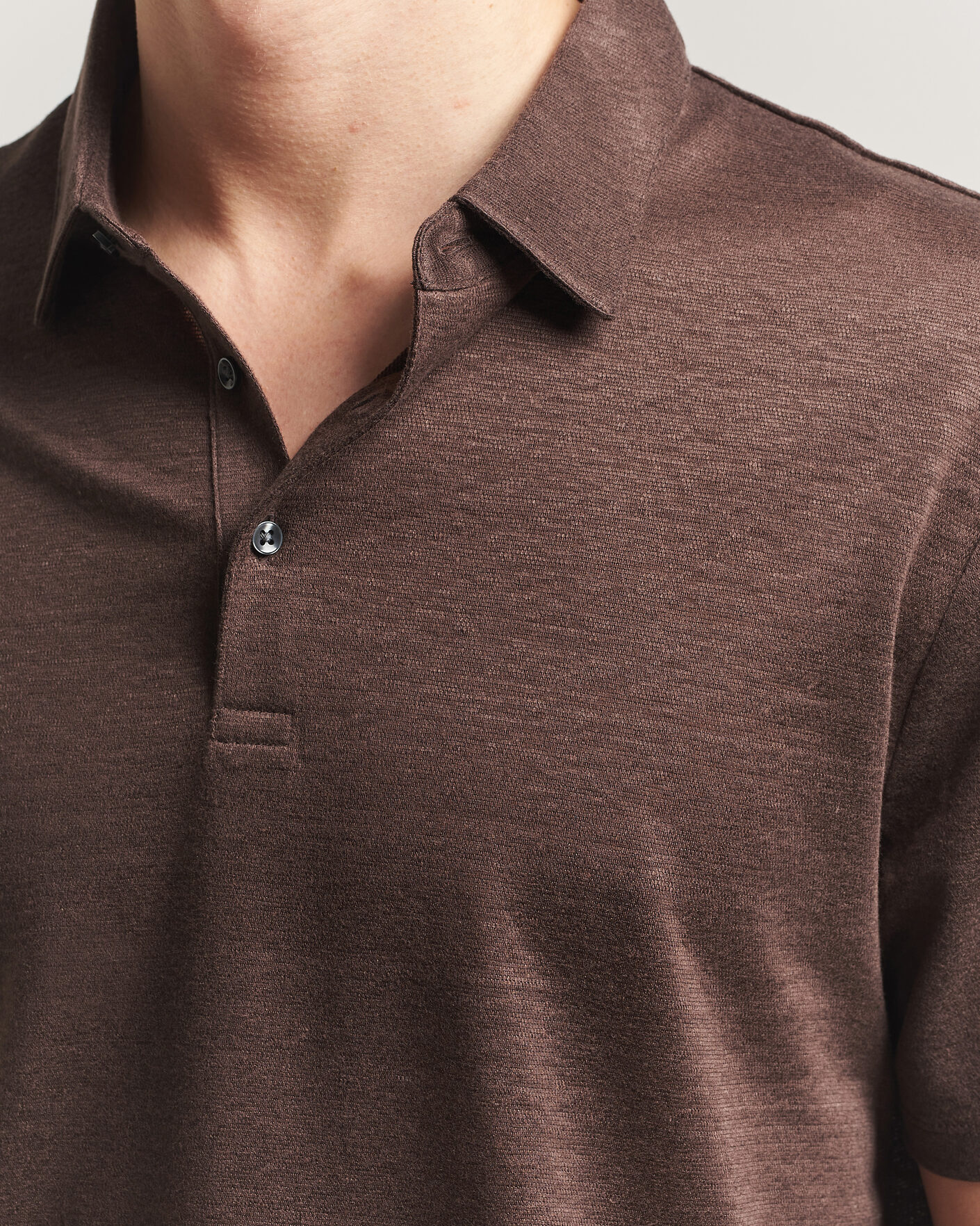 Herre | Pikéer | Charles Tyrwhitt | Short Sleeve Linen Polo Chocolate Brown