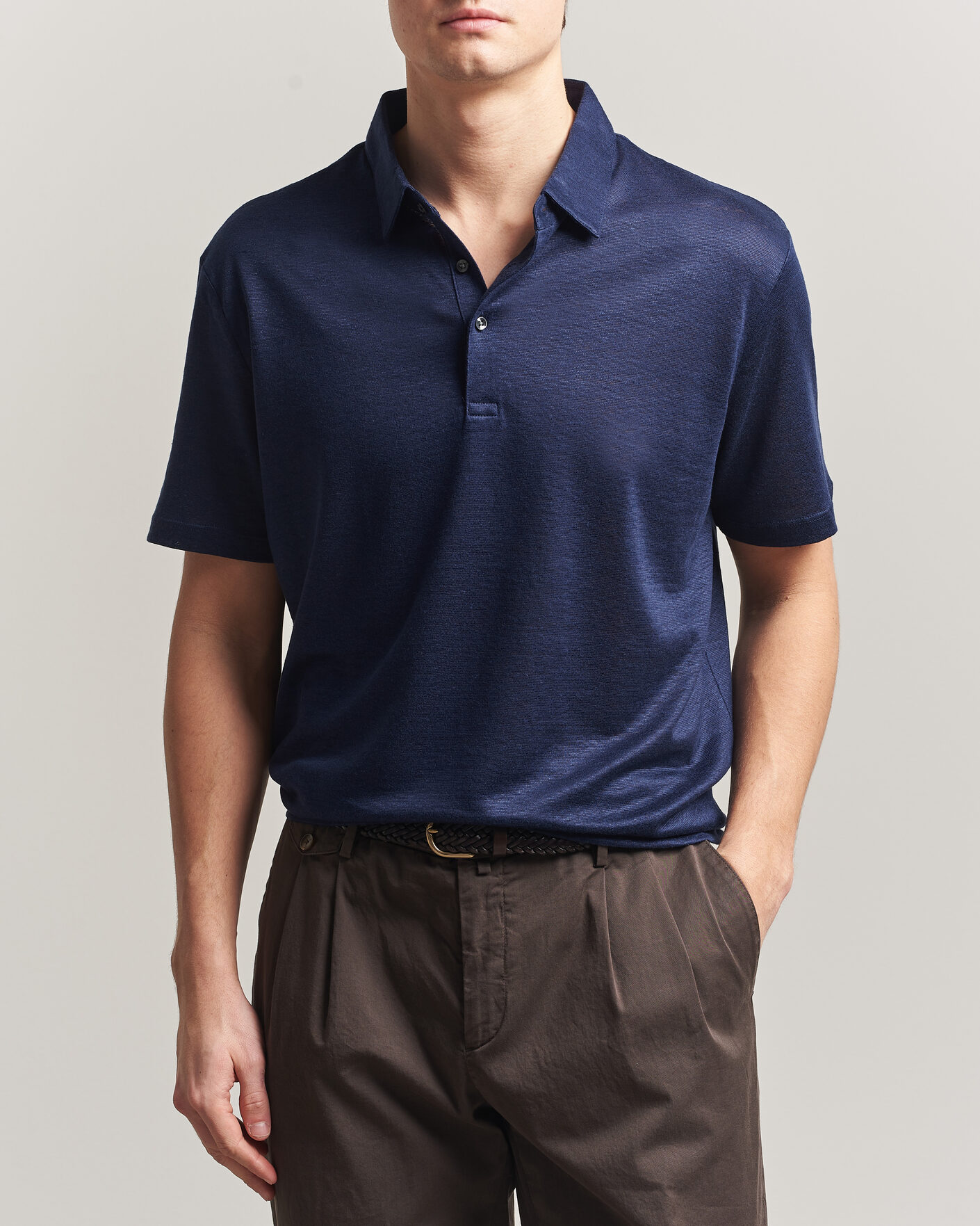 Herre | Pikéer | Charles Tyrwhitt | Short Sleeve Linen Polo Navy