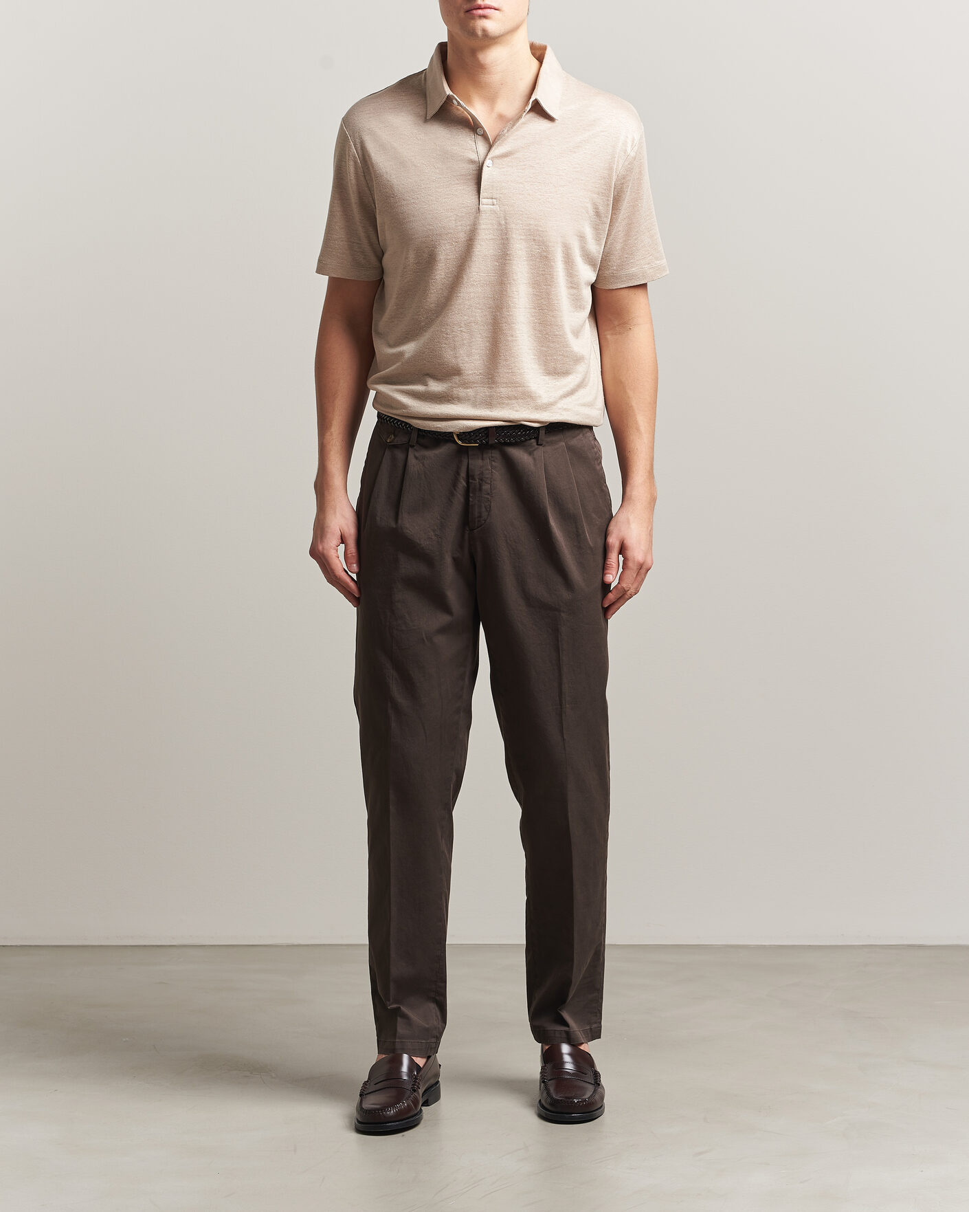 Herre | Pikéer | Charles Tyrwhitt | Short Sleeve Linen Polo Oatmeal