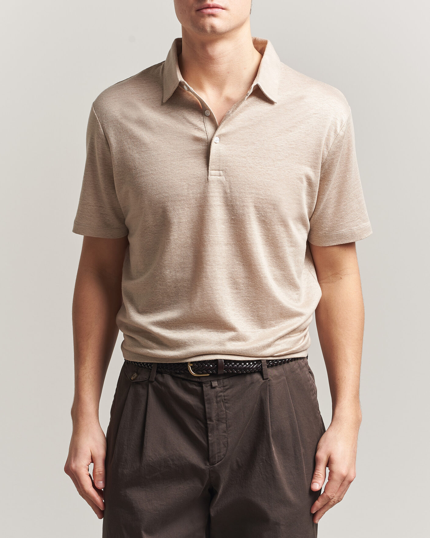 Herre | Pikéer | Charles Tyrwhitt | Short Sleeve Linen Polo Oatmeal