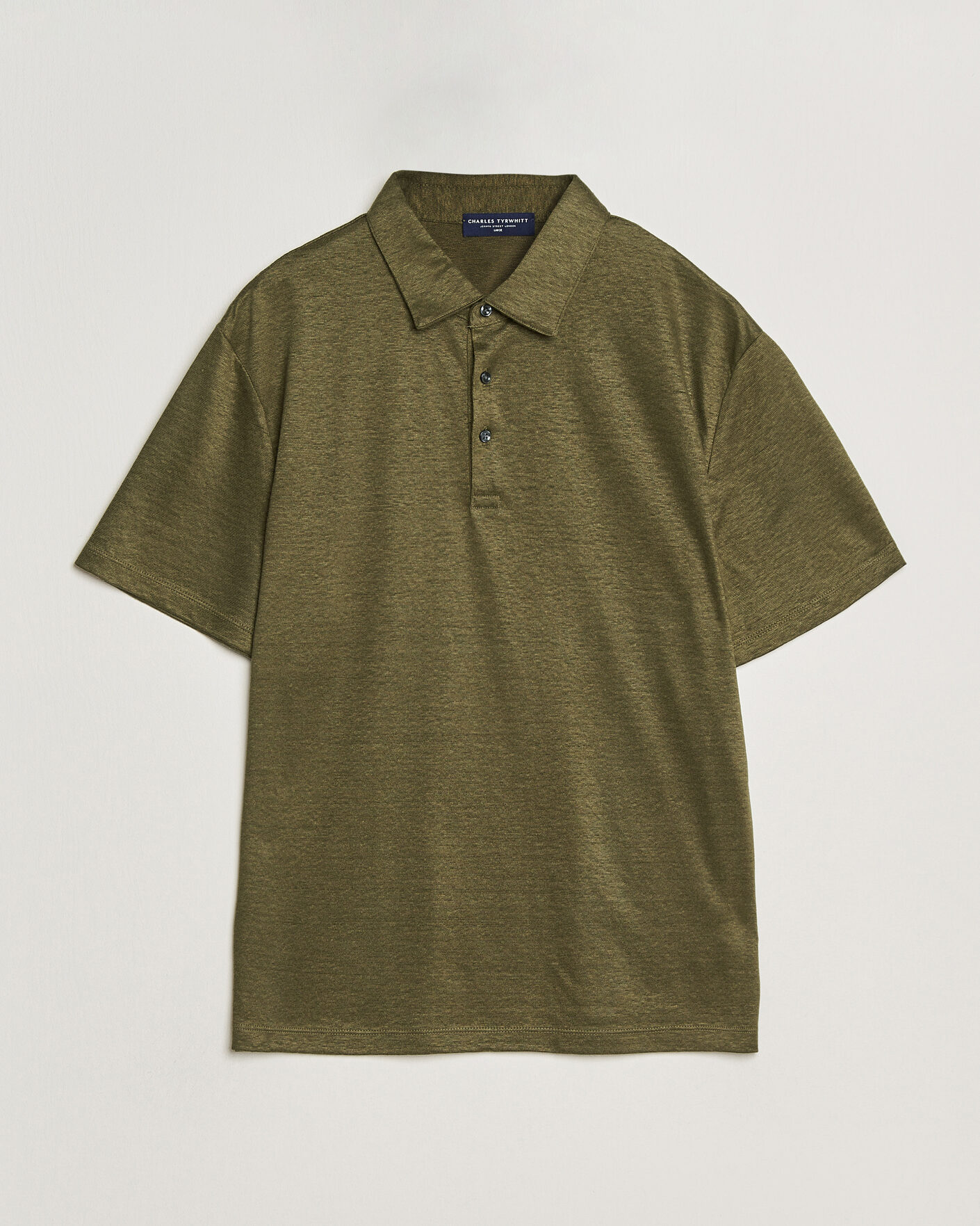 Herre | Pikéer | Charles Tyrwhitt | Short Sleeve Linen Polo Olive