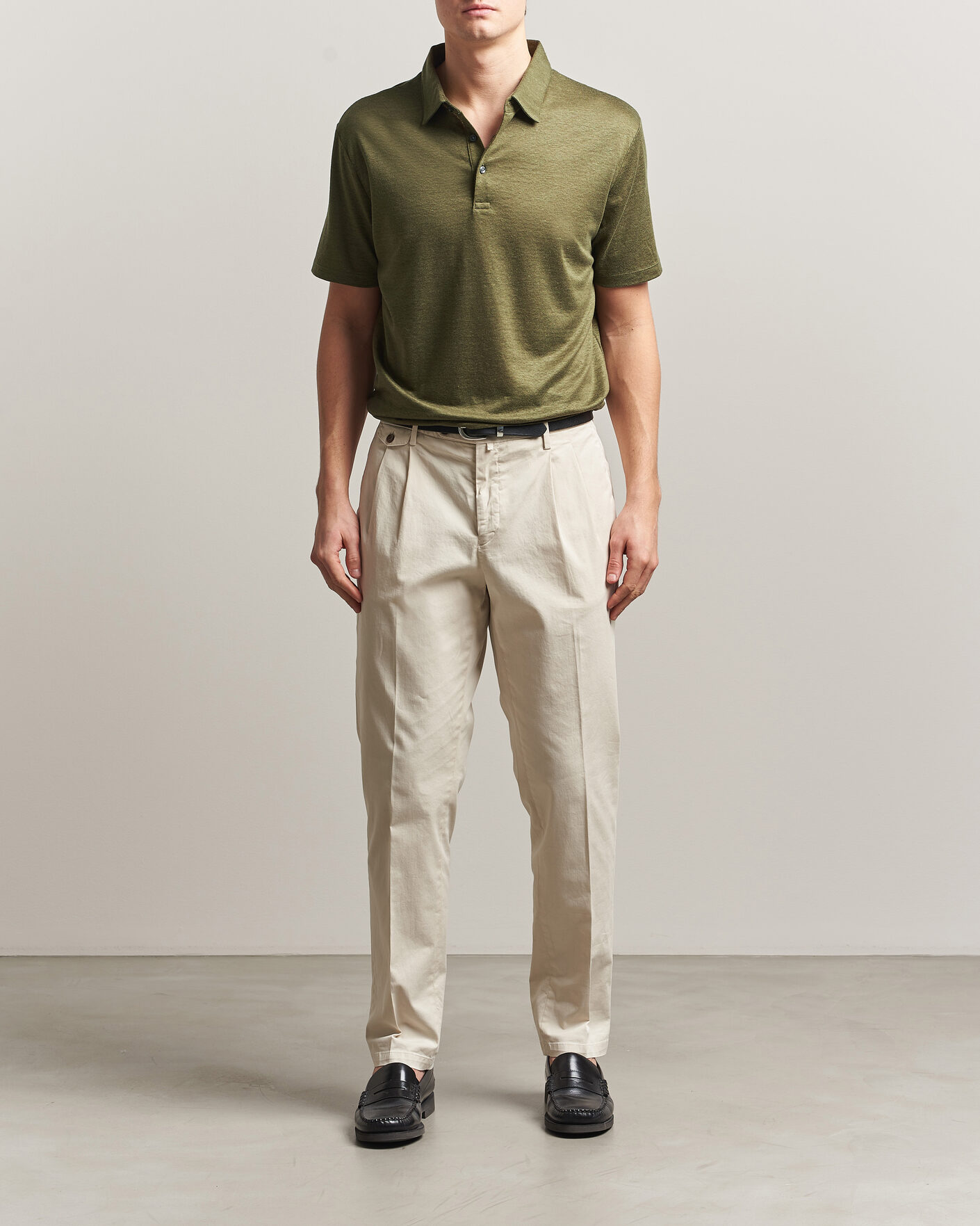 Herre | Pikéer | Charles Tyrwhitt | Short Sleeve Linen Polo Olive