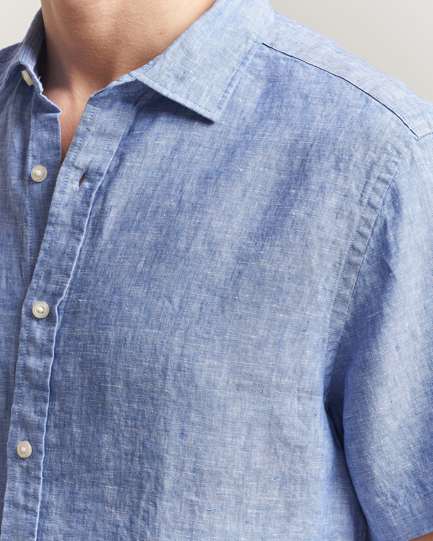 Herre | Skjorter | Charles Tyrwhitt | Pure Linen Short Sleeve Slim Fit Shirt Cornflower Blue
