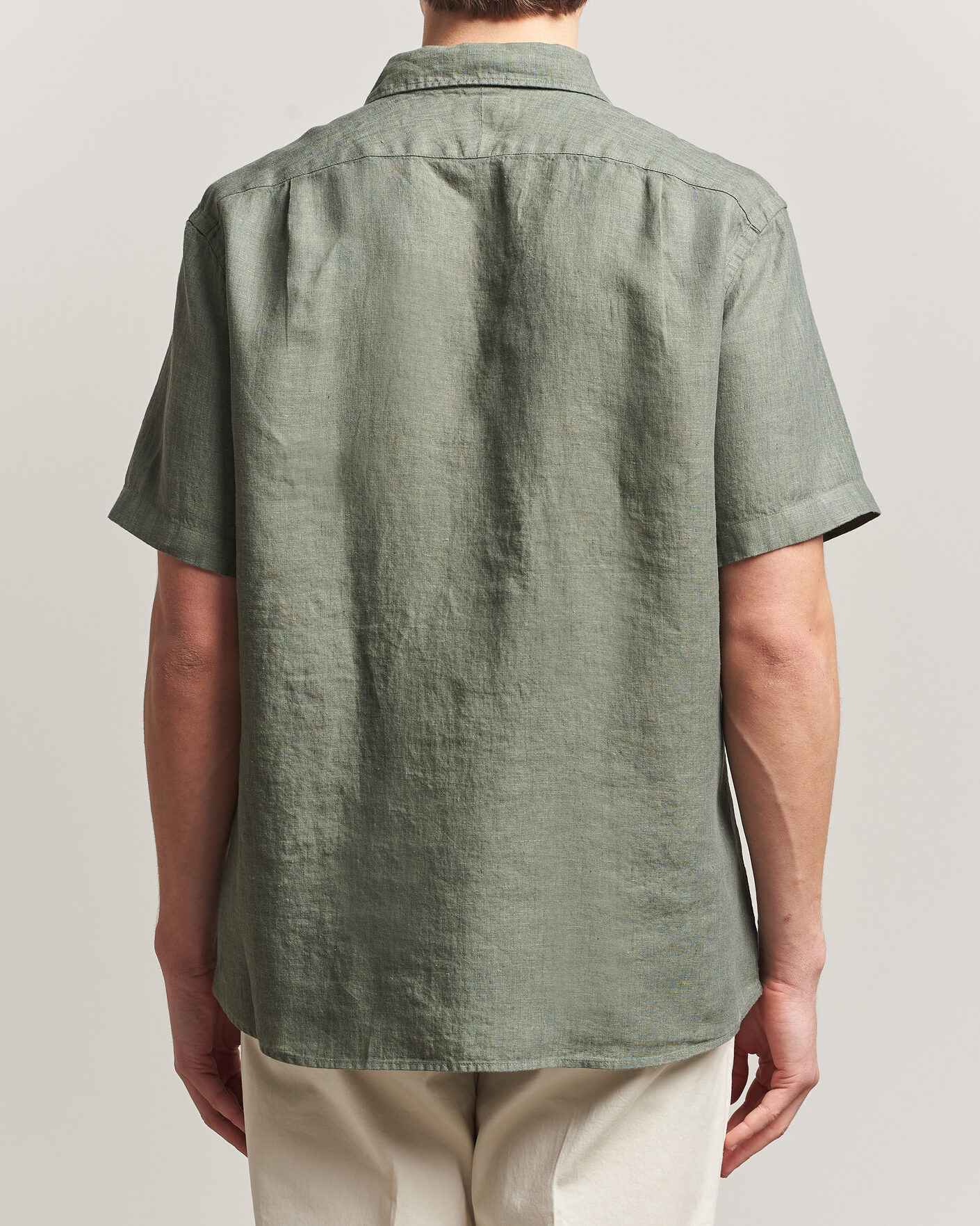 Herre | Skjorter | Charles Tyrwhitt | Pure Linen Short Sleeve Slim Fit Shirt Olive