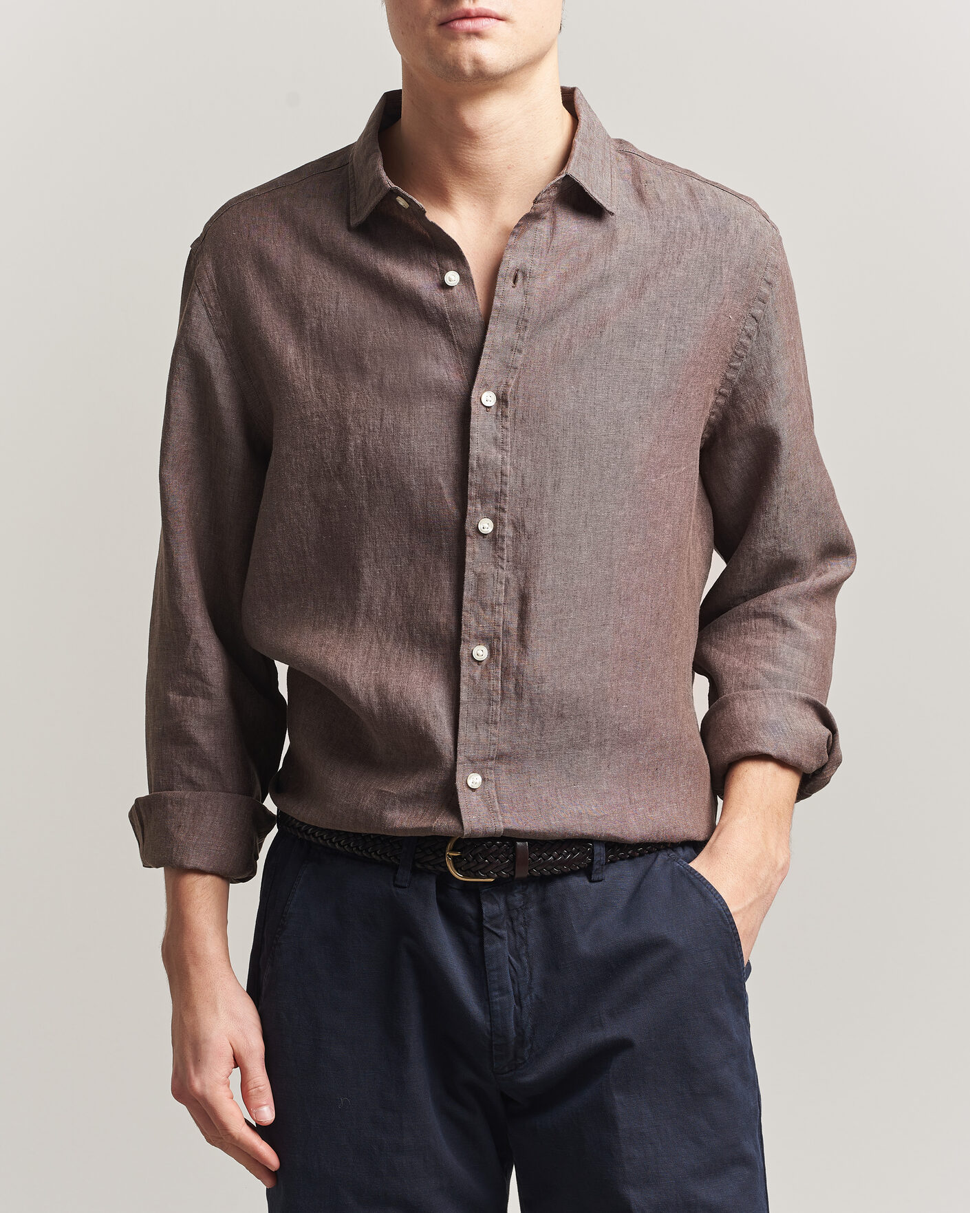 Herre | Skjorter | Charles Tyrwhitt | Pure Linen Slim Fit Shirt Mocha