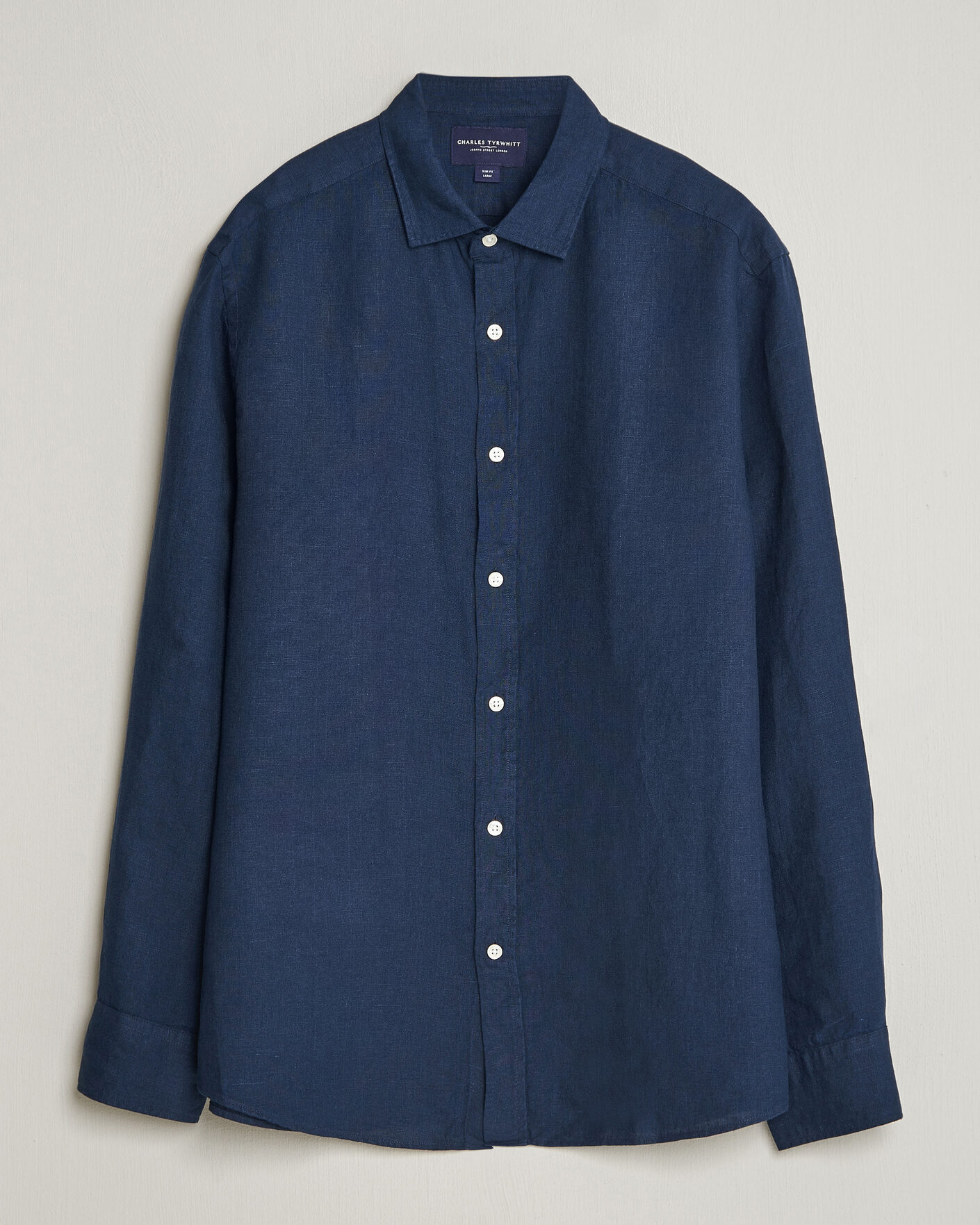 Herre | Skjorter | Charles Tyrwhitt | Pure Linen Slim Fit Shirt Navy