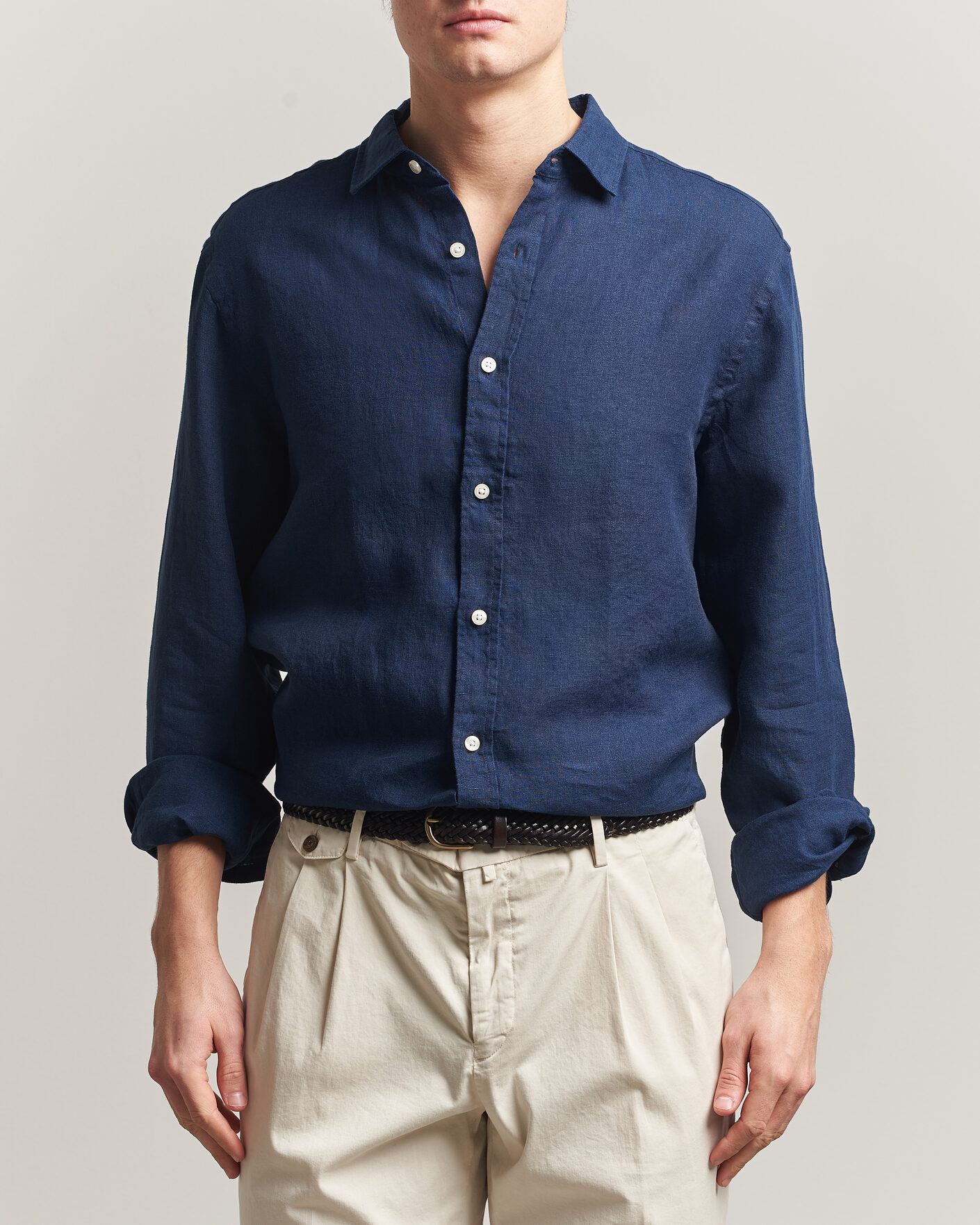 Herre | Skjorter | Charles Tyrwhitt | Pure Linen Slim Fit Shirt Navy