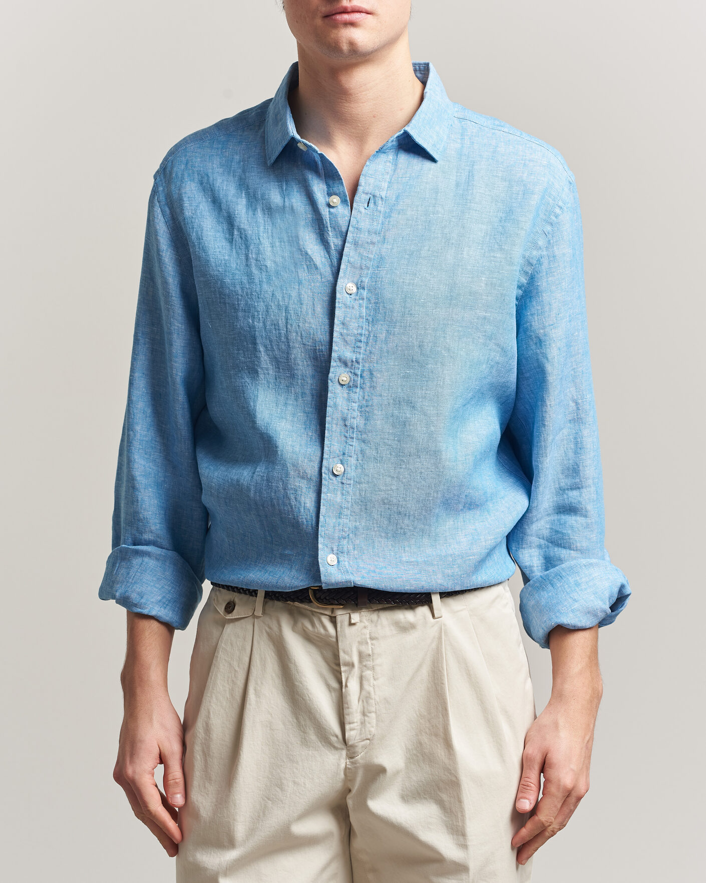 Herre | Skjorter | Charles Tyrwhitt | Pure Linen Slim Fit Shirt Ocean Blue