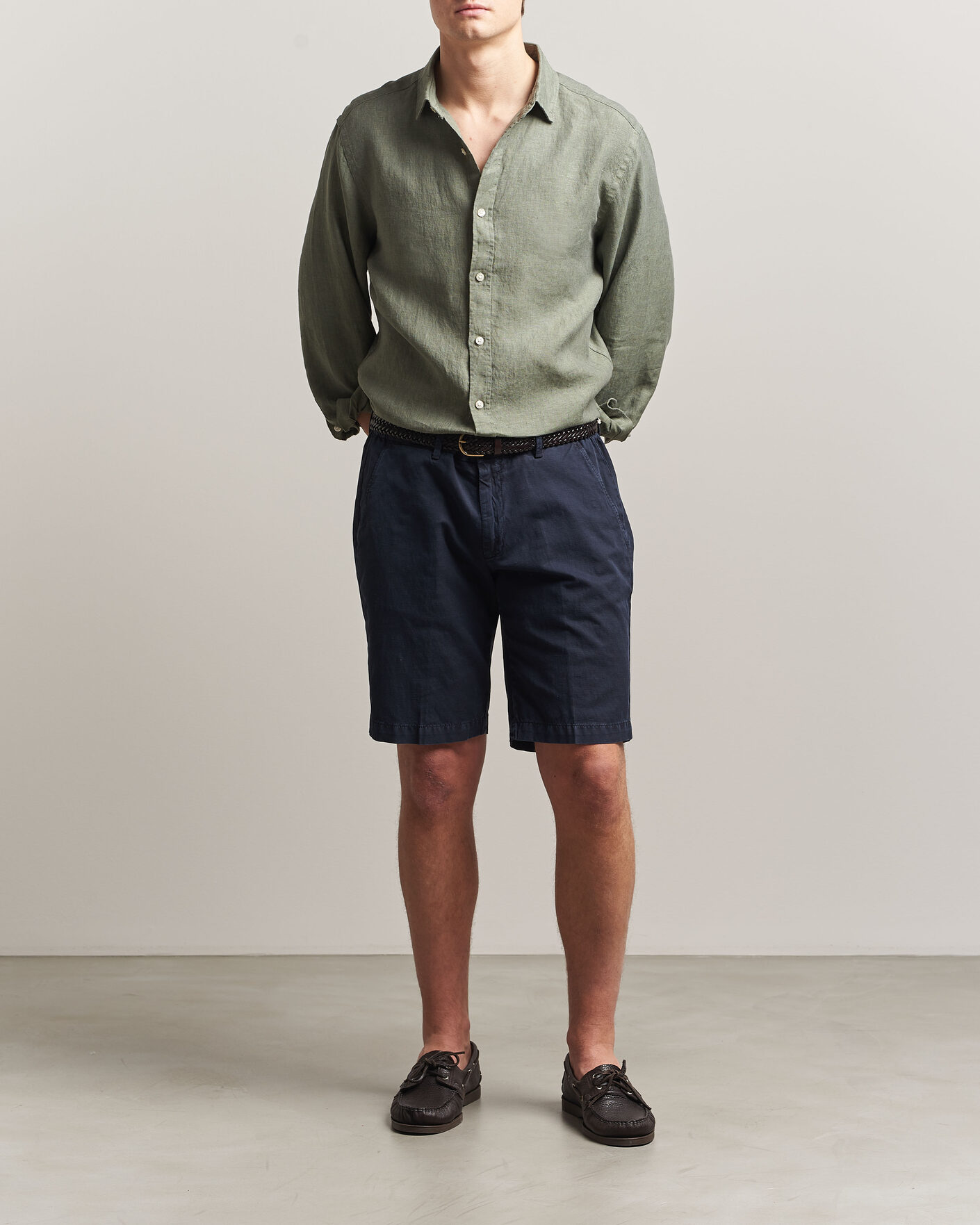 Herre | Skjorter | Charles Tyrwhitt | Pure Linen Slim Fit Shirt Olive Green