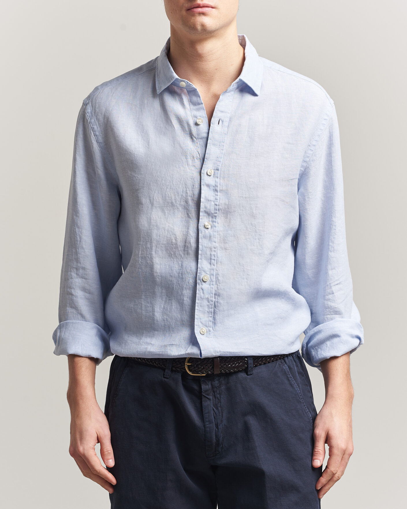 Herre | Skjorter | Charles Tyrwhitt | Pure Linen Slim Fit Shirt Sky Blue