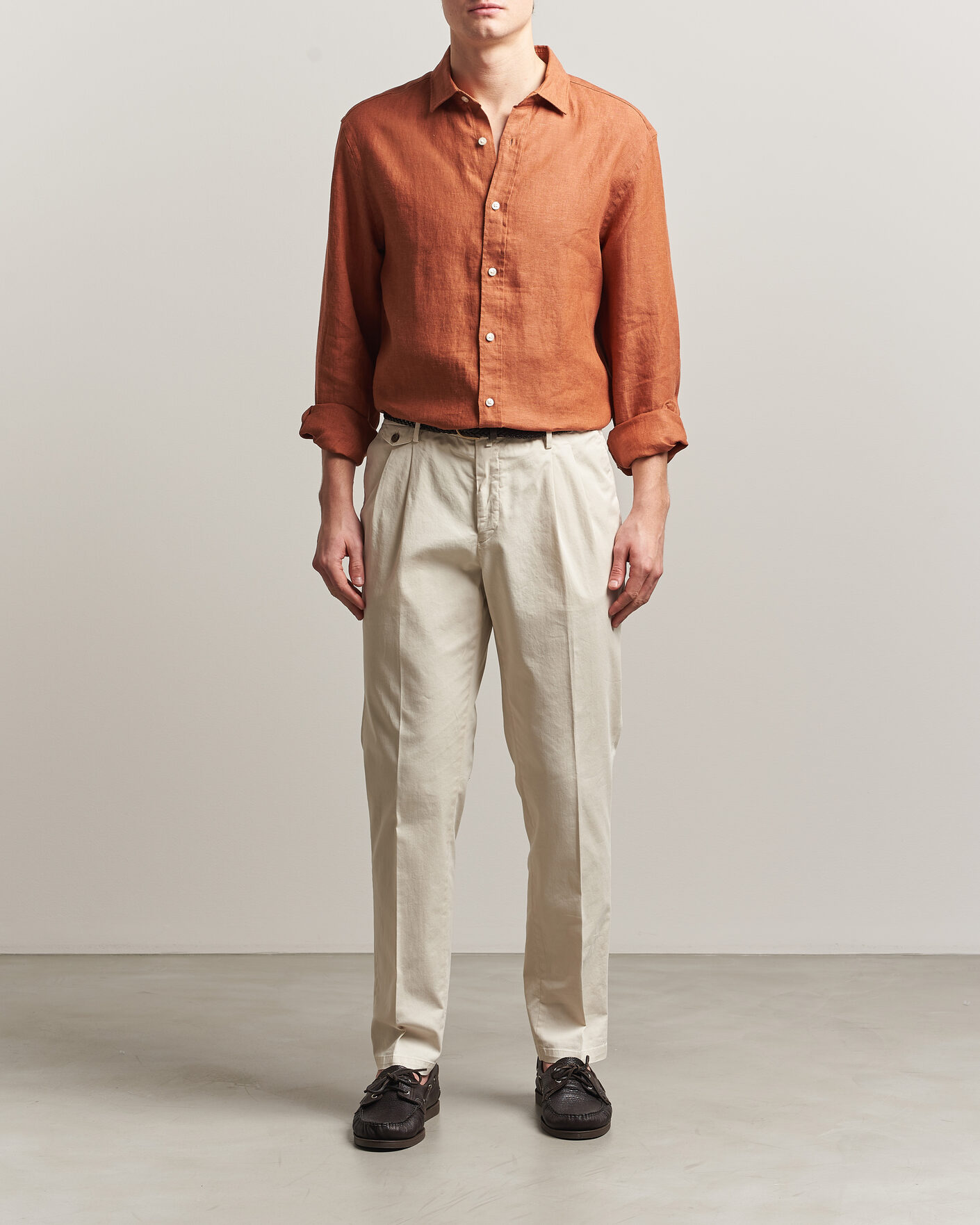 Herre | Skjorter | Charles Tyrwhitt | Pure Linen Slim Fit Shirt Burnt Orange