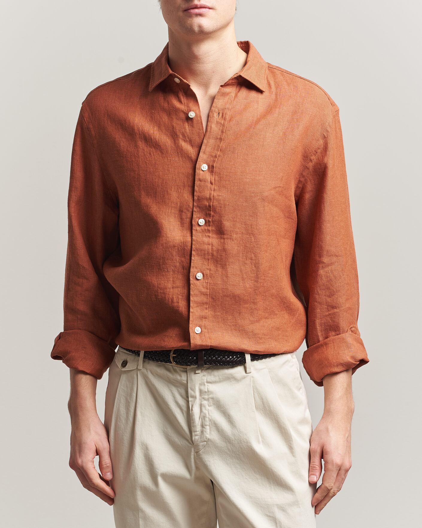 Herre | Skjorter | Charles Tyrwhitt | Pure Linen Slim Fit Shirt Burnt Orange