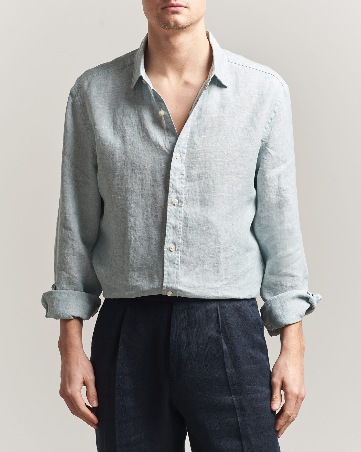 Herre | Skjorter | Charles Tyrwhitt | Pure Linen Slim Fit Shirt Pale Teal Green