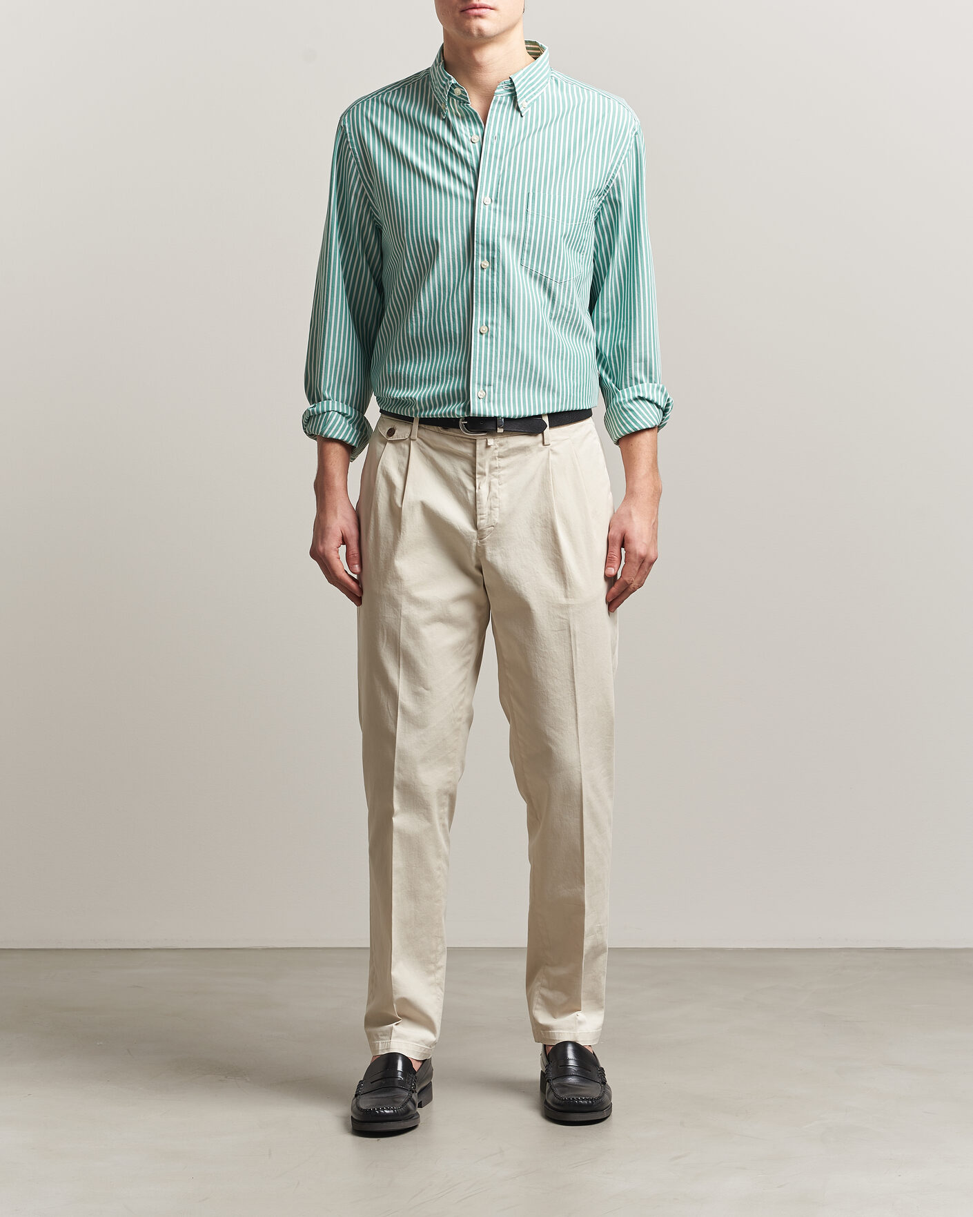 Herre | Skjorter | Charles Tyrwhitt | Button Down Stretch Poplin Shirt Green Stripe