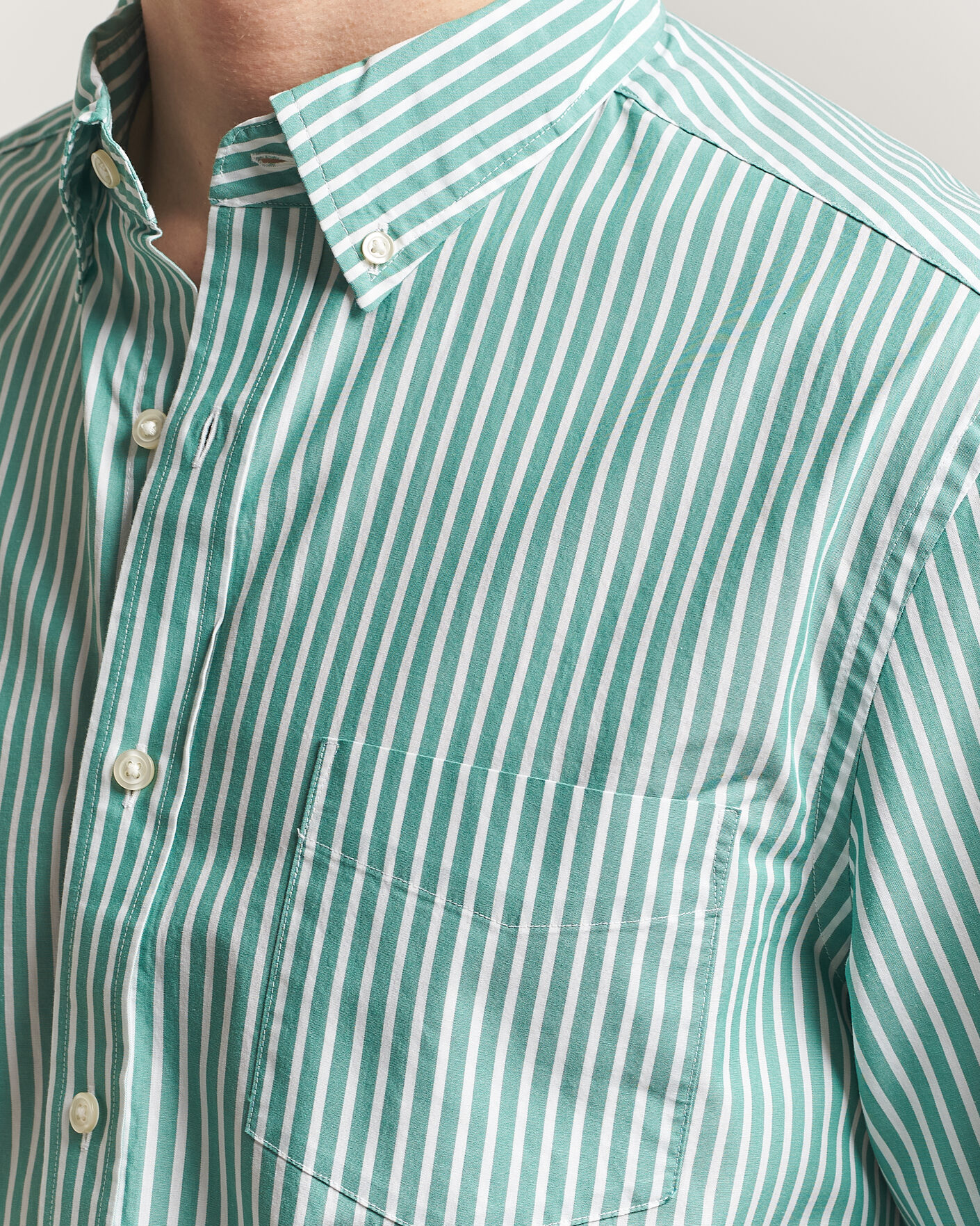 Herre | Skjorter | Charles Tyrwhitt | Button Down Stretch Poplin Shirt Green Stripe