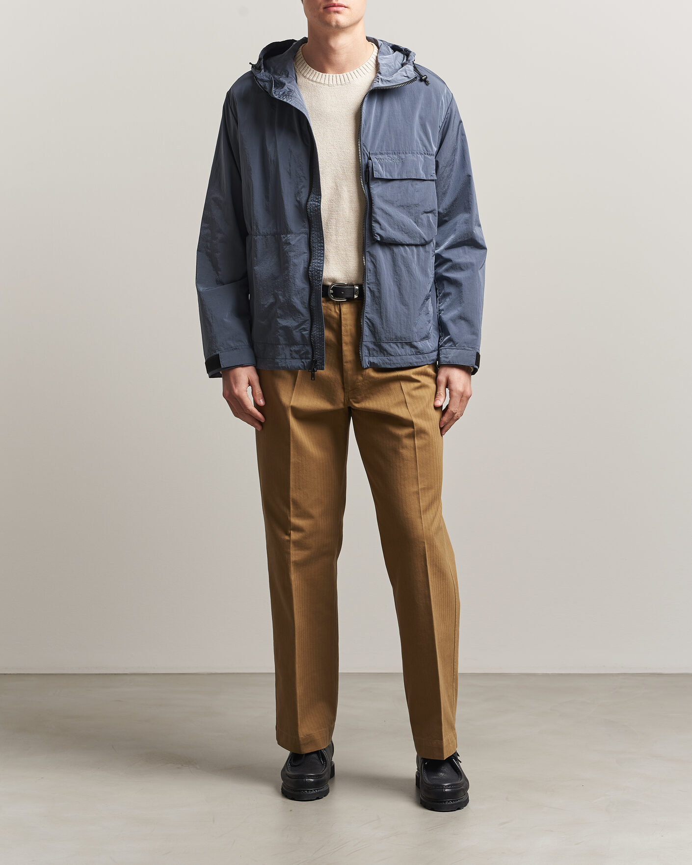 Herre | Jakker | Woolrich | Shiny Nylon Hooded Jacket Grisaille