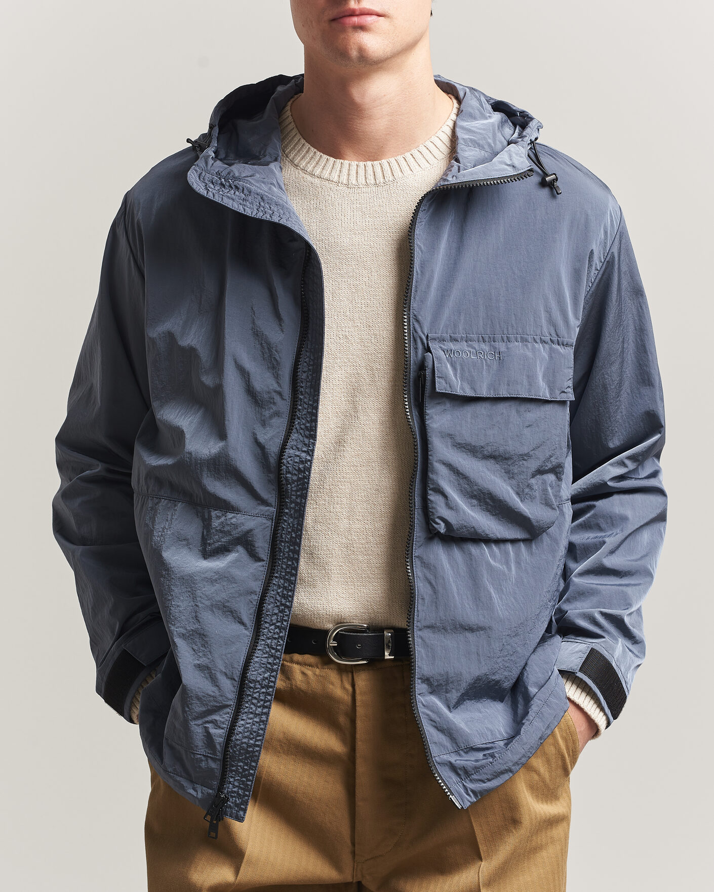 Herre | Jakker | Woolrich | Shiny Nylon Hooded Jacket Grisaille