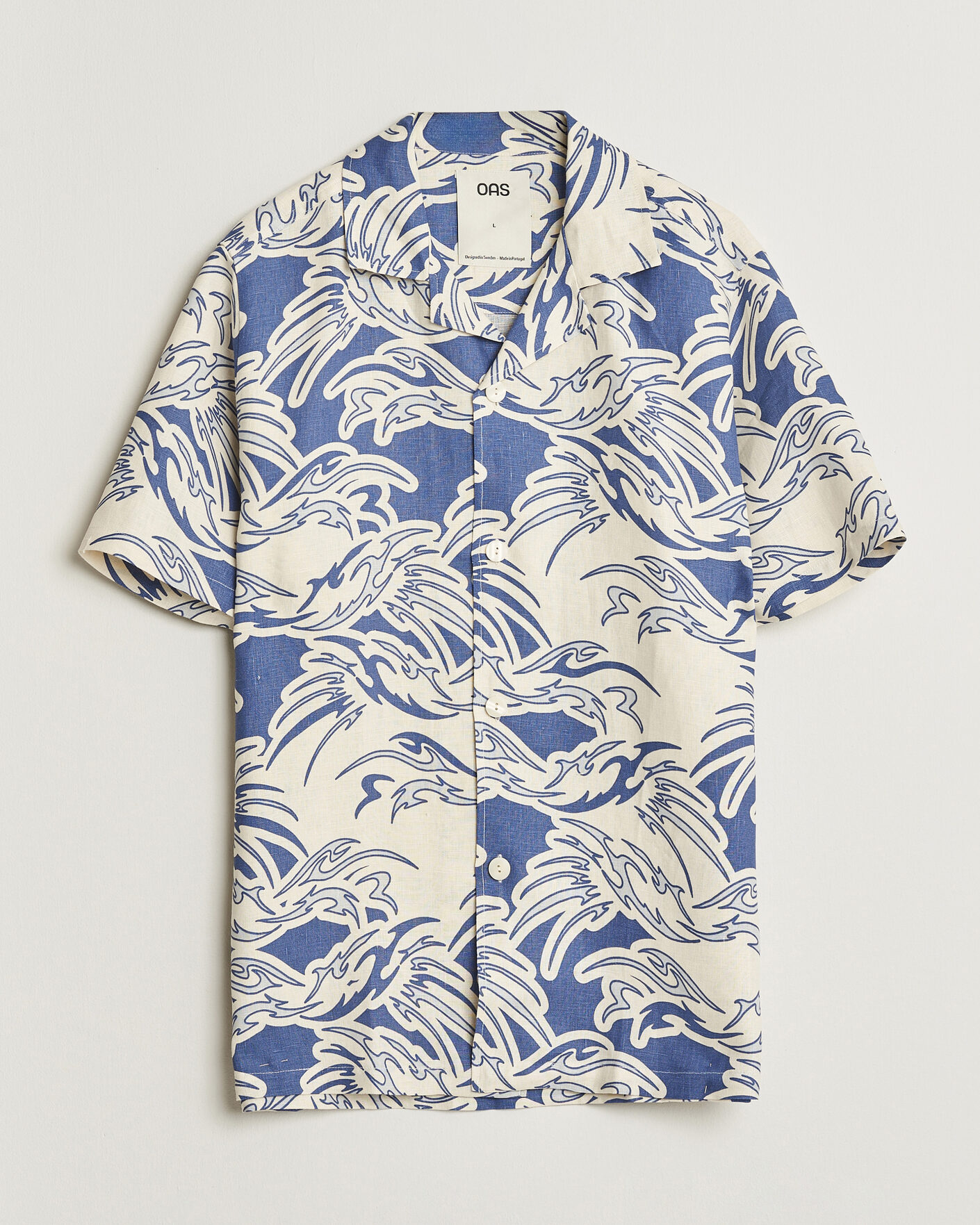 Herre | Skjorter | OAS | Cuba Short Sleeve Printed Linen Shirt Rouge Blue
