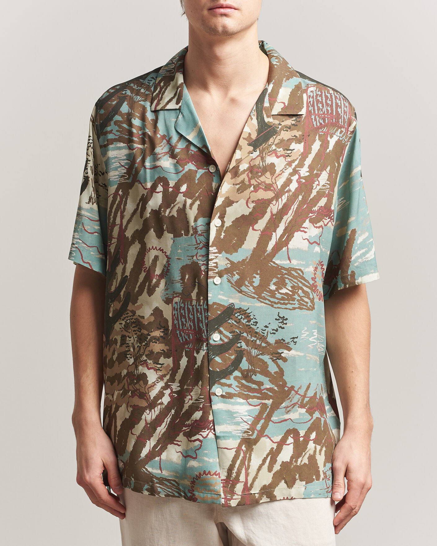 Herre | Skjorter | OAS | Rocco Viscose Short Sleeve Shirt Montara