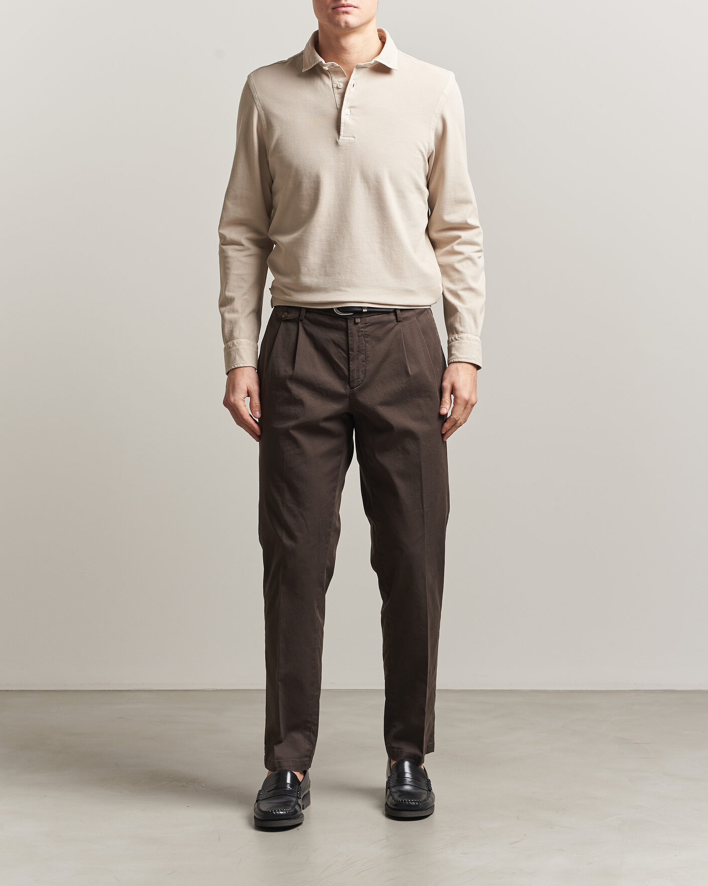 Herre | Pikéer | Gran Sasso | Washed Long Sleeve Polo Beige Melange