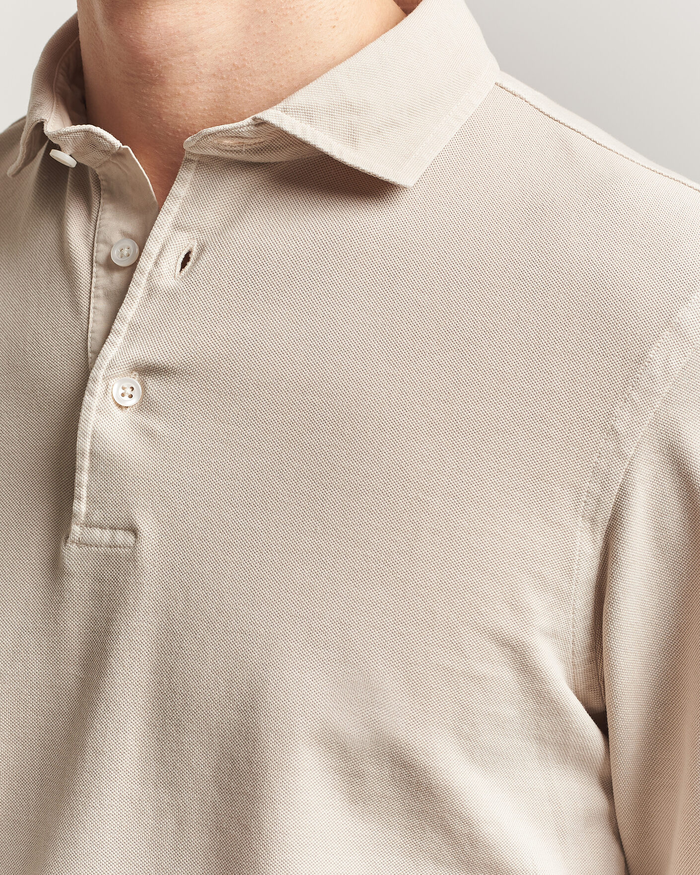 Herre | Pikéer | Gran Sasso | Washed Long Sleeve Polo Beige Melange