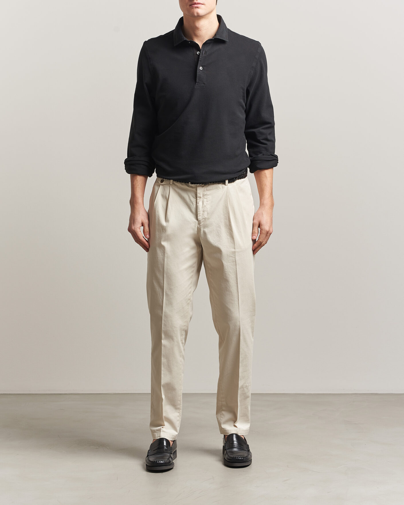 Herre | Pikéer | Gran Sasso | Washed Long Sleeve Polo Black