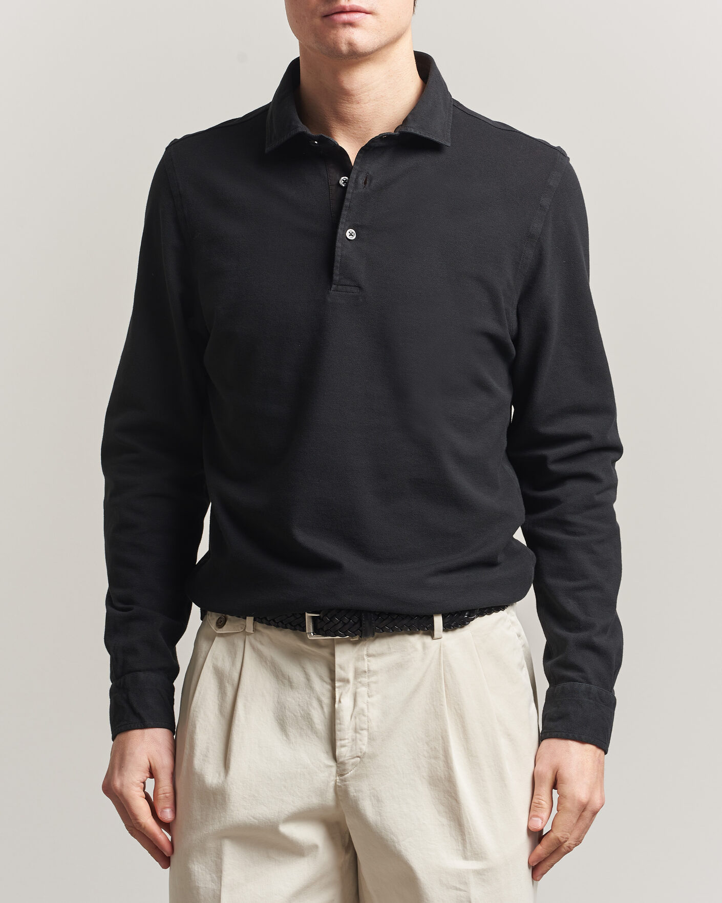 Herre | Pikéer | Gran Sasso | Washed Long Sleeve Polo Black