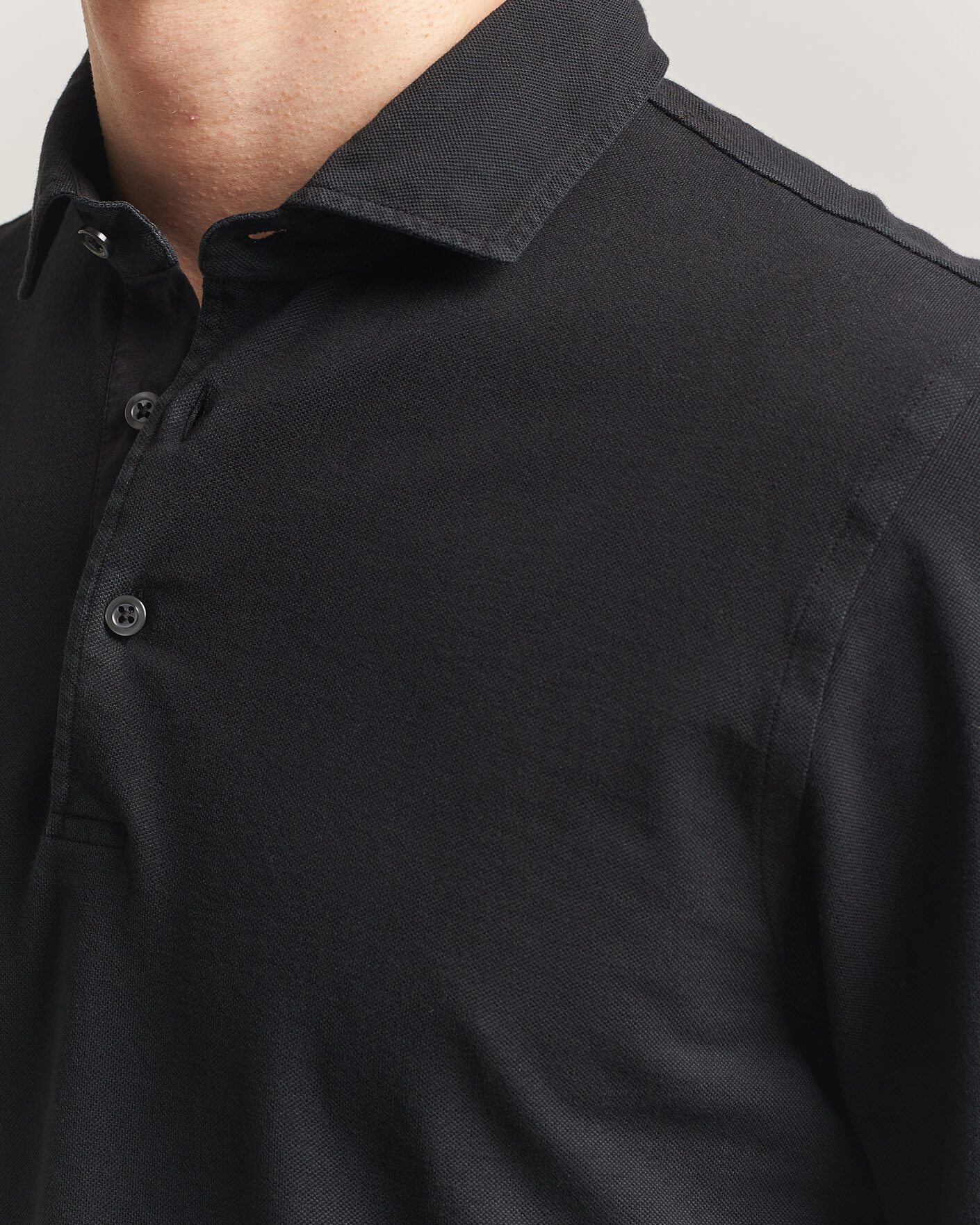 Herre | Pikéer | Gran Sasso | Washed Long Sleeve Polo Black