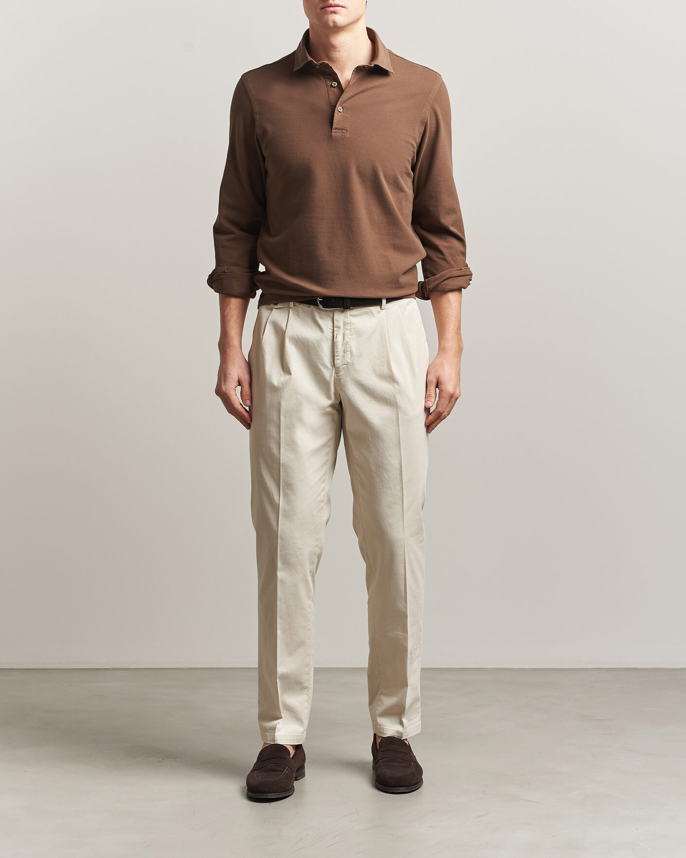 Herre | Pikéer | Gran Sasso | Washed Long Sleeve Polo Brown