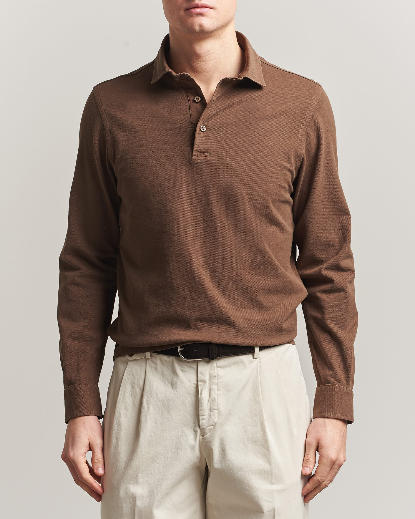 Herre | Pikéer | Gran Sasso | Washed Long Sleeve Polo Brown