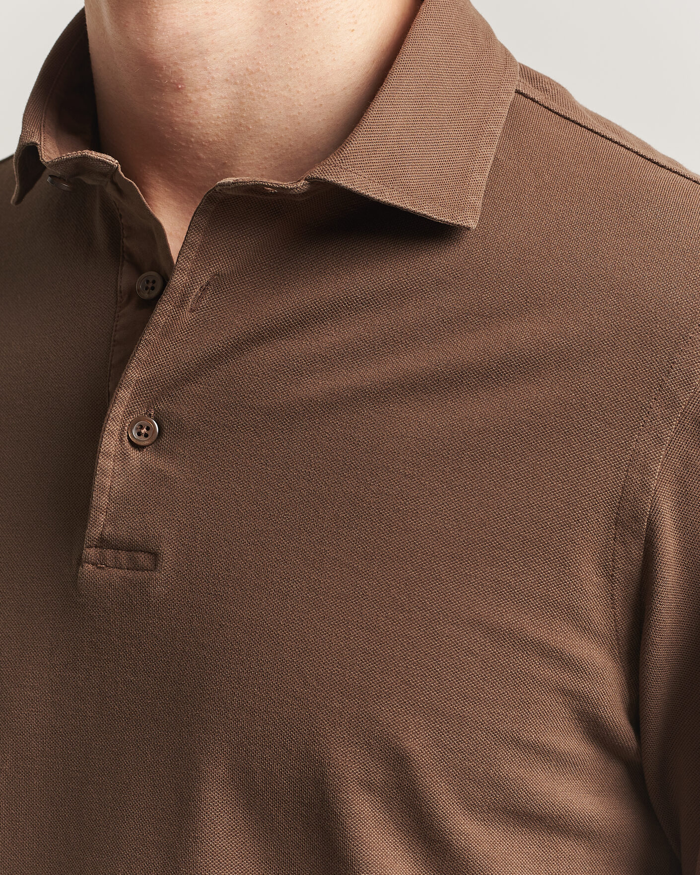 Herre | Pikéer | Gran Sasso | Washed Long Sleeve Polo Brown