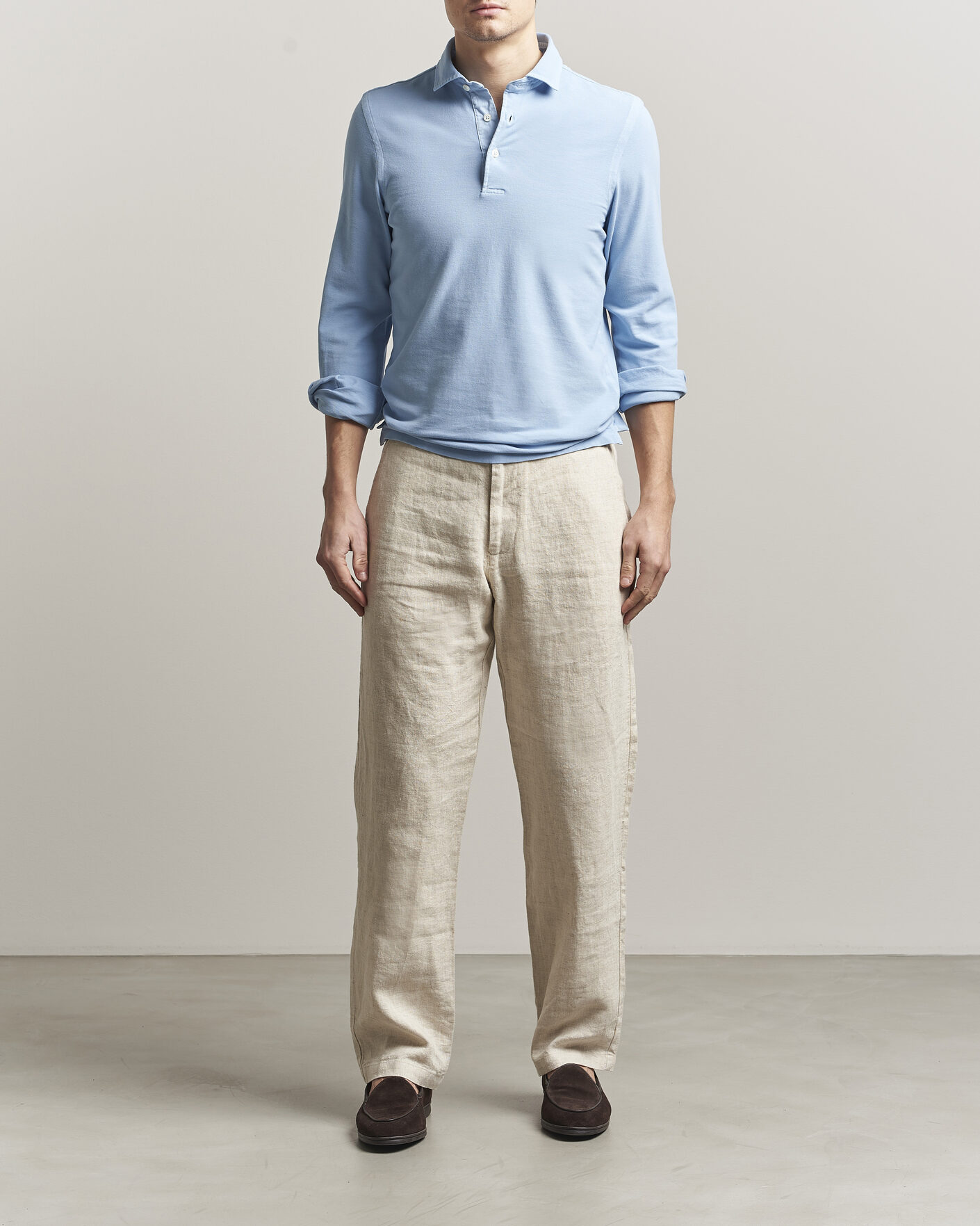 Herre | Pikéer | Gran Sasso | Washed Long Sleeve Polo Light Blue